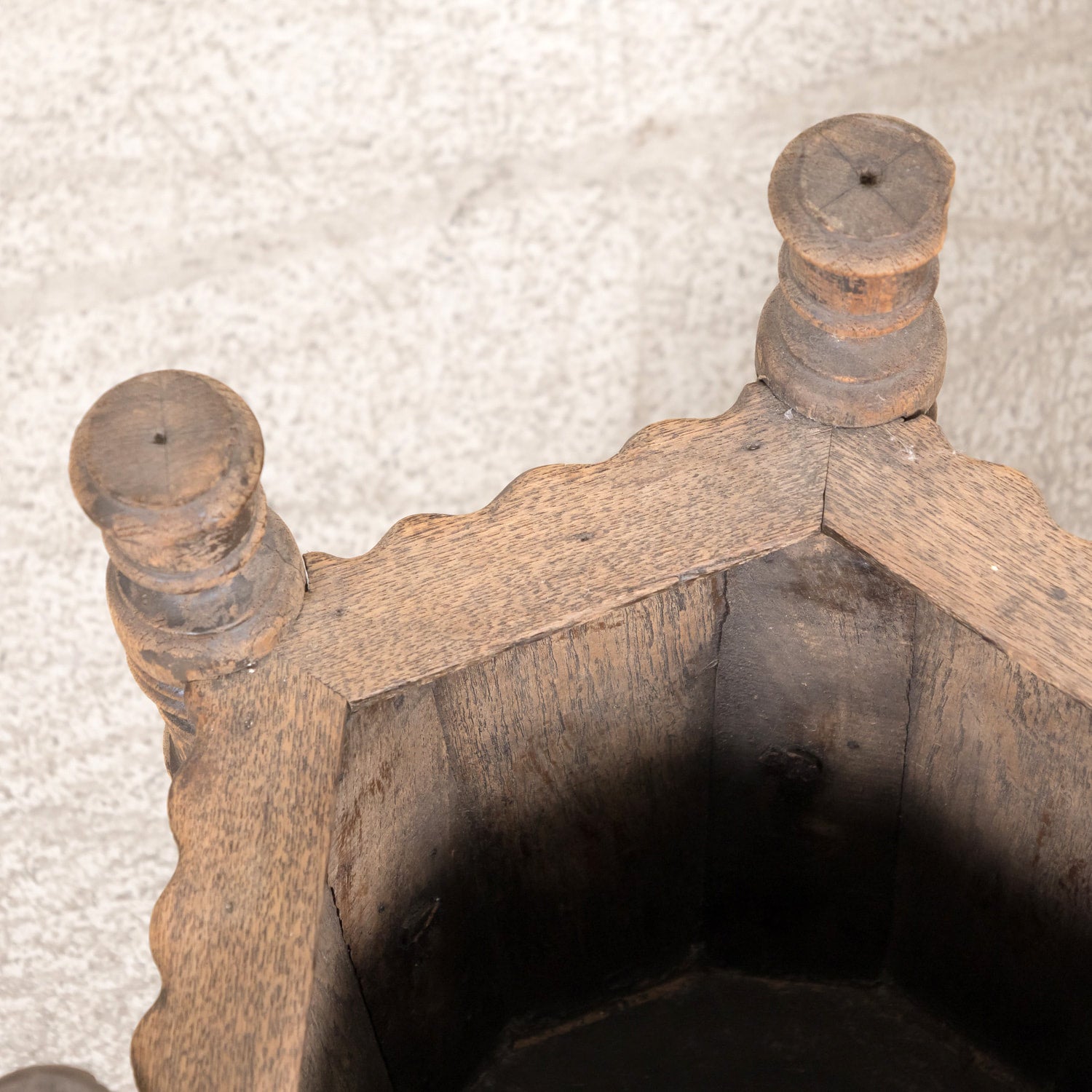 Pair of Antique French Carved Oak Hexagonal Planters or Jardinieres