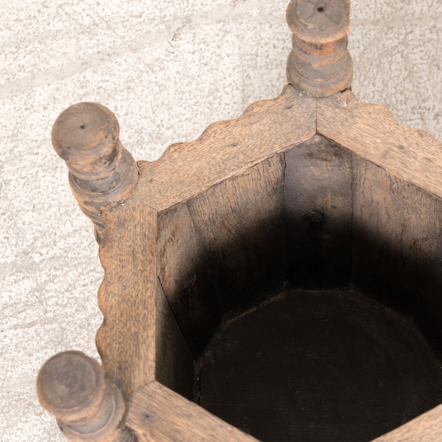 Pair of Antique French Carved Oak Hexagonal Planters or Jardinieres