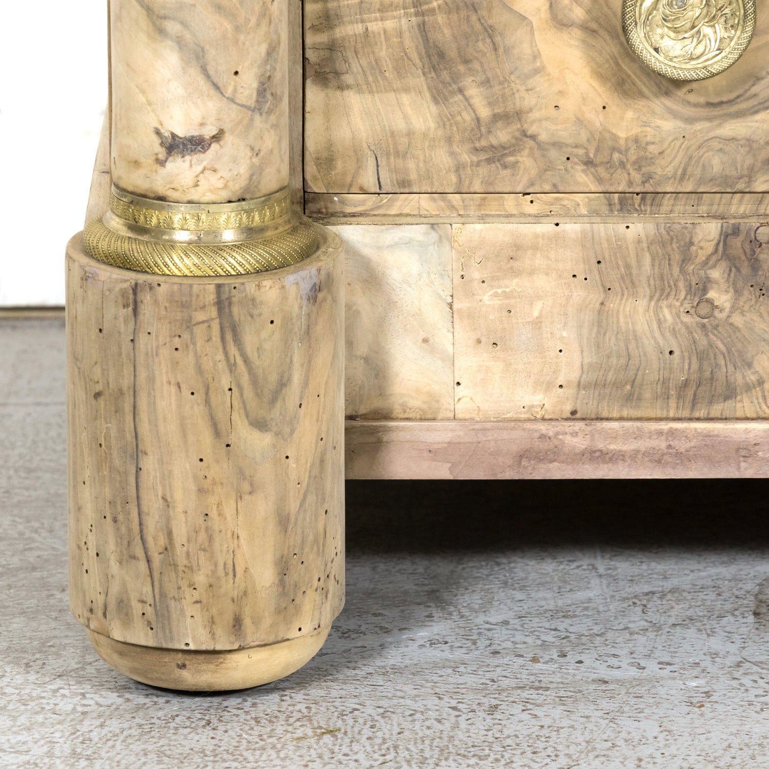 19th Century French Empire Period Bleached Walnut Commode with Marble Top and Bookmatched Front