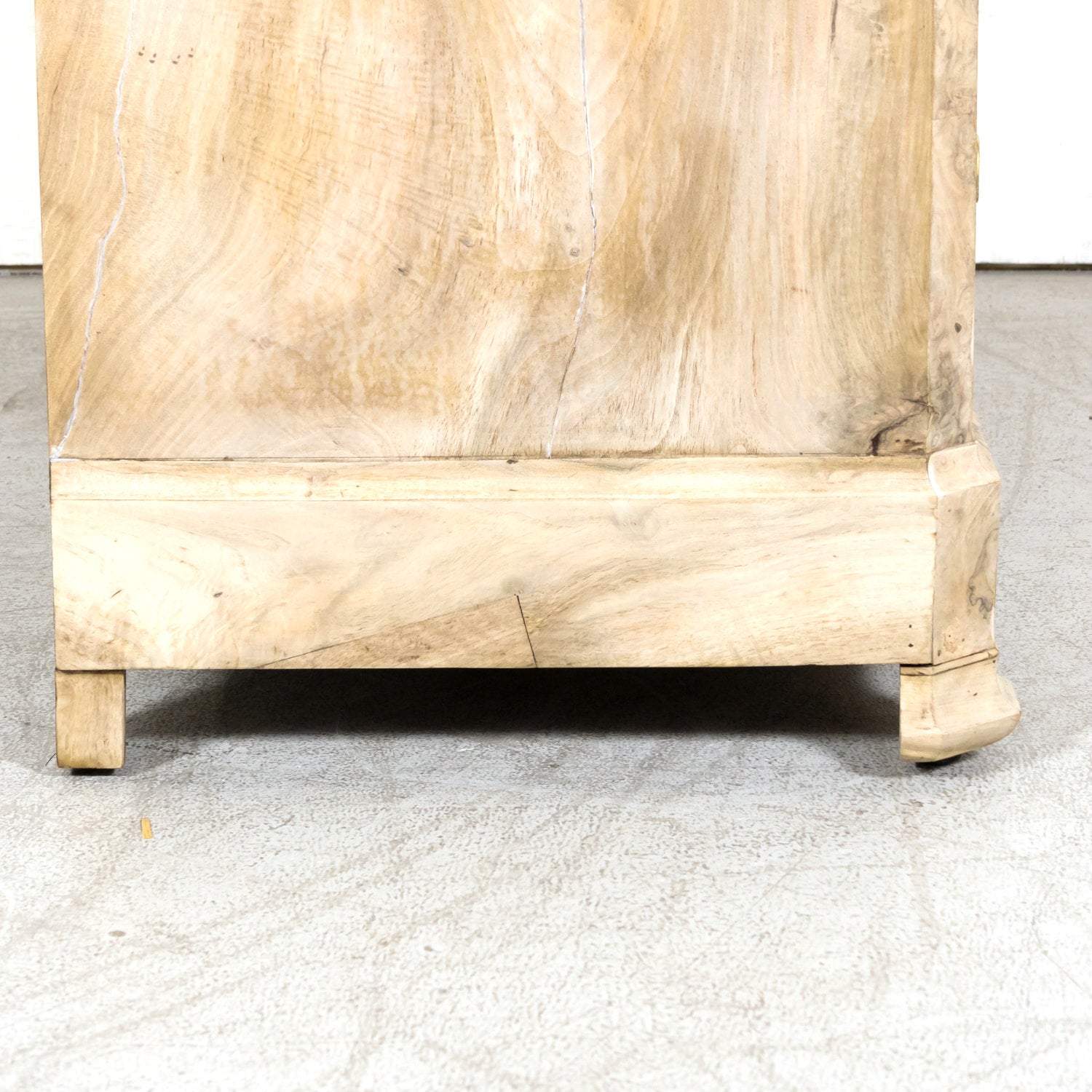 19th Century French Bleached Walnut Louis Philippe Style Commode with Bookmatched Burled Walnut Front and Marble Top