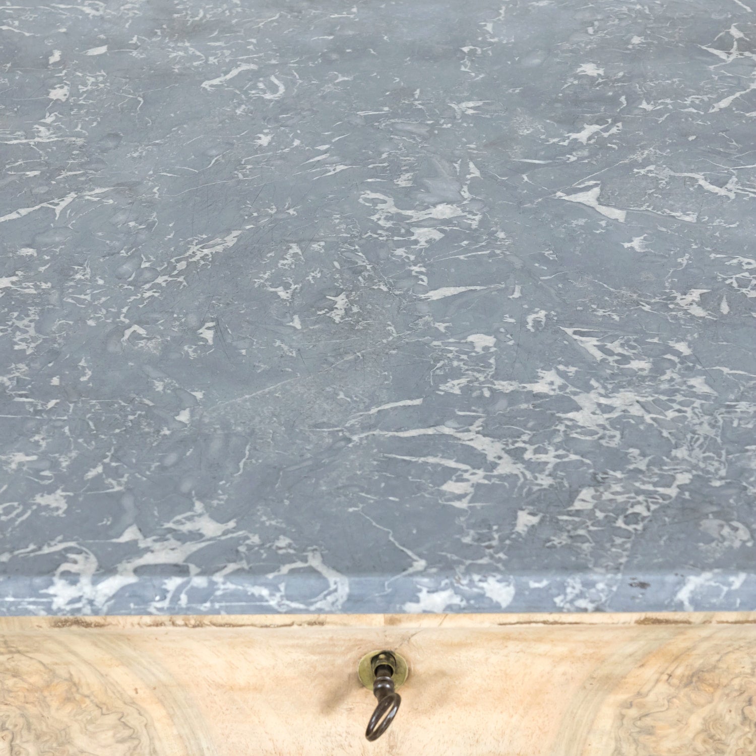 19th Century French Bleached Walnut Louis Philippe Style Commode with Bookmatched Burled Walnut Front and Marble Top