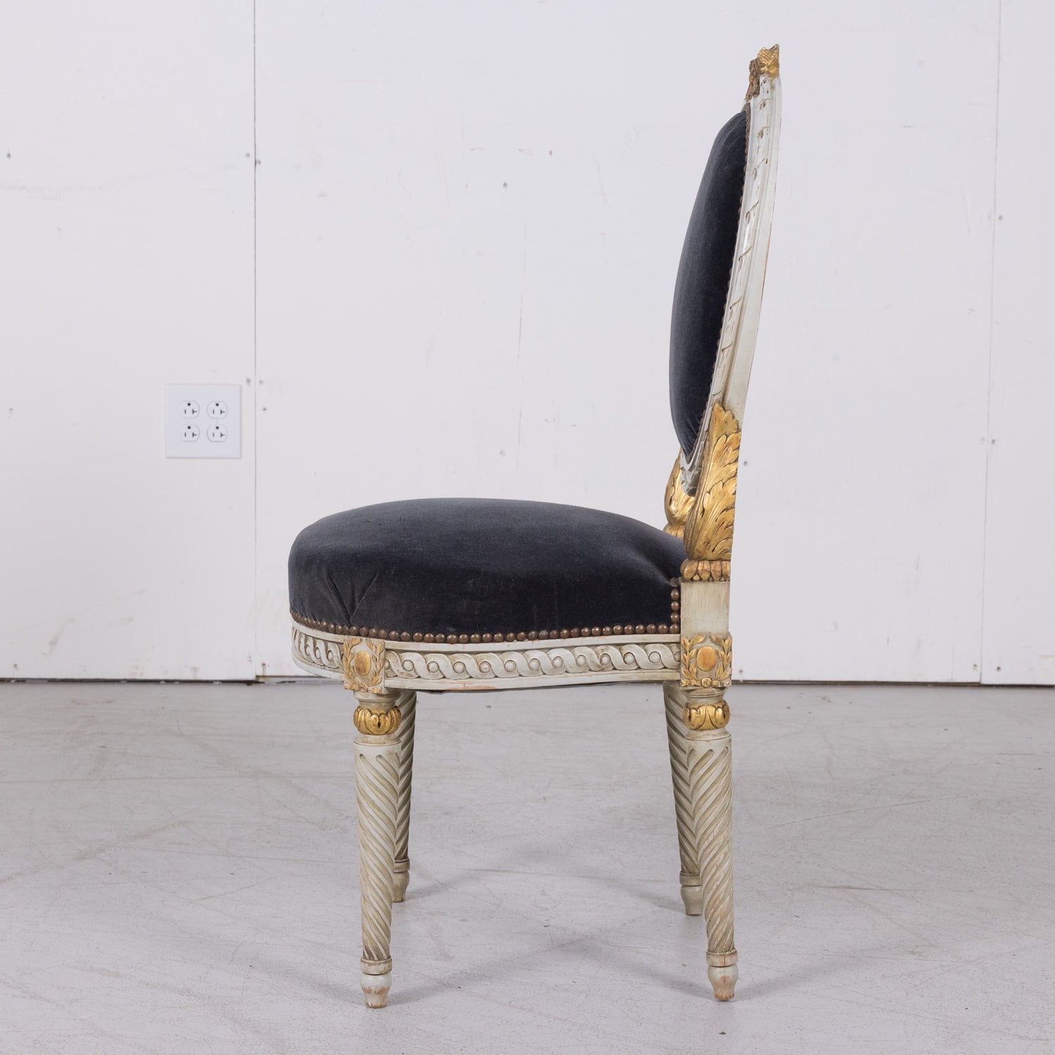 Fine Pair of Antique French Louis XVI Style Parcel Gilt and White Painted Side Chairs