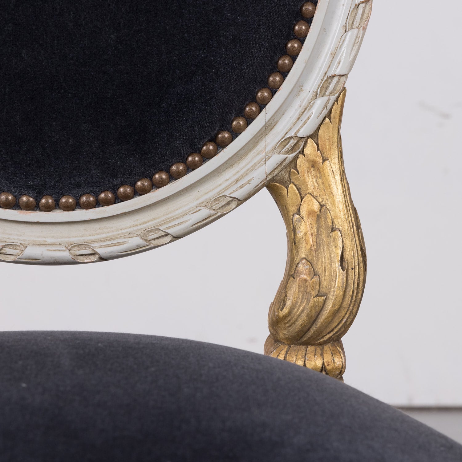 Fine Pair of Antique French Louis XVI Style Parcel Gilt and White Painted Side Chairs