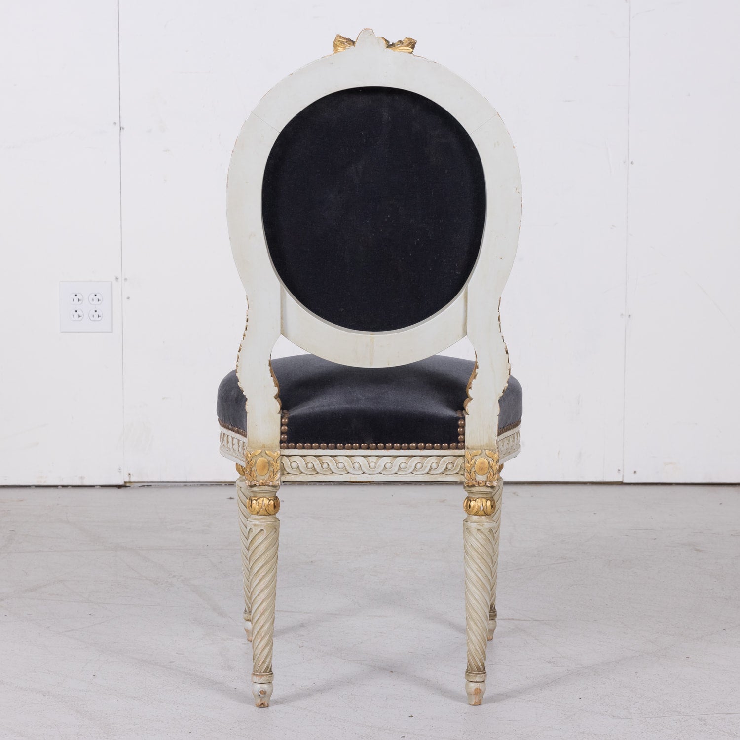 Fine Pair of Antique French Louis XVI Style Parcel Gilt and White Painted Side Chairs