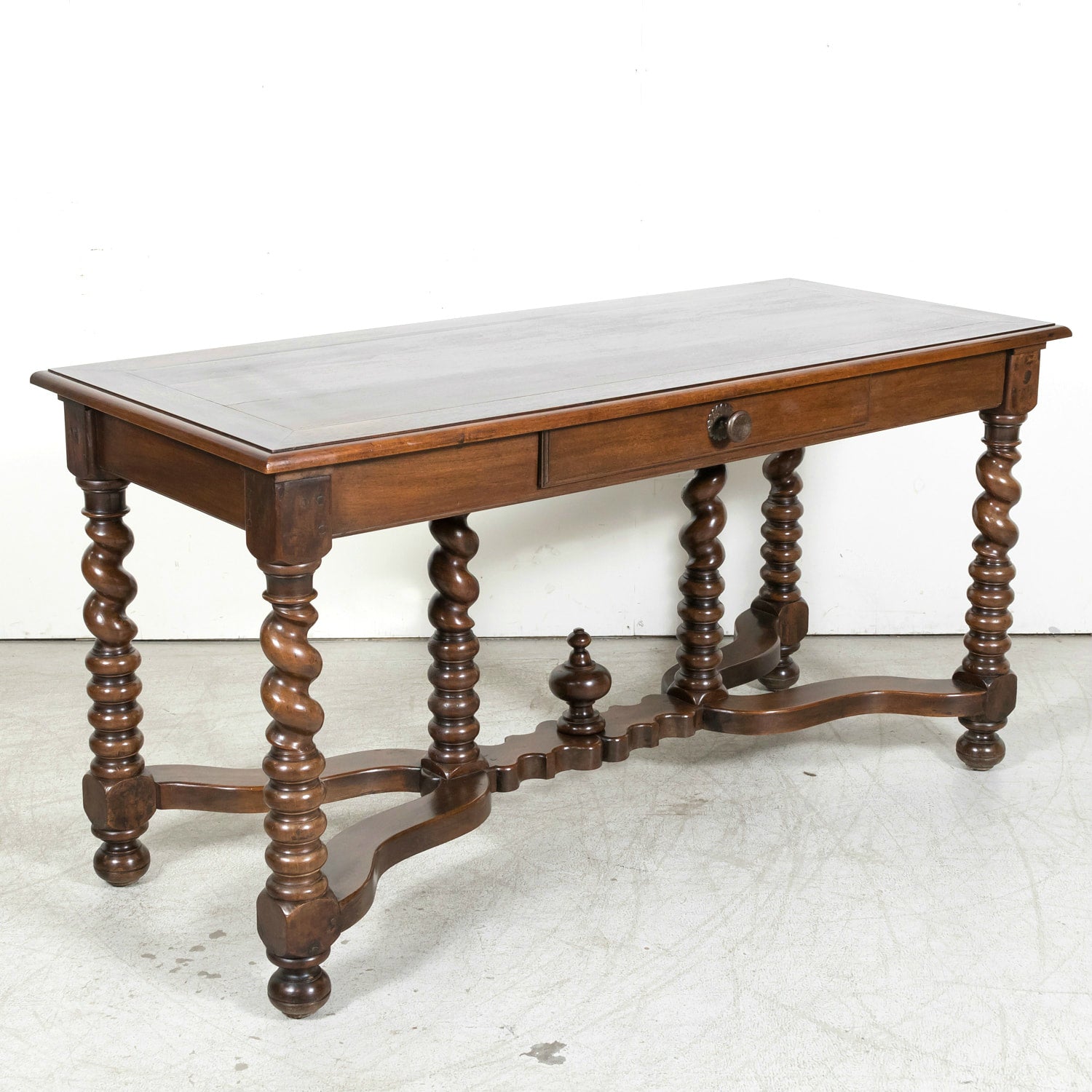 19th Century French Louis XIII Style Walnut Barley Twist Console Table