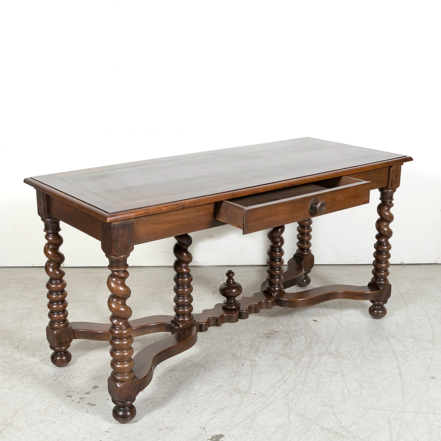 19th Century French Louis XIII Style Walnut Barley Twist Console Table