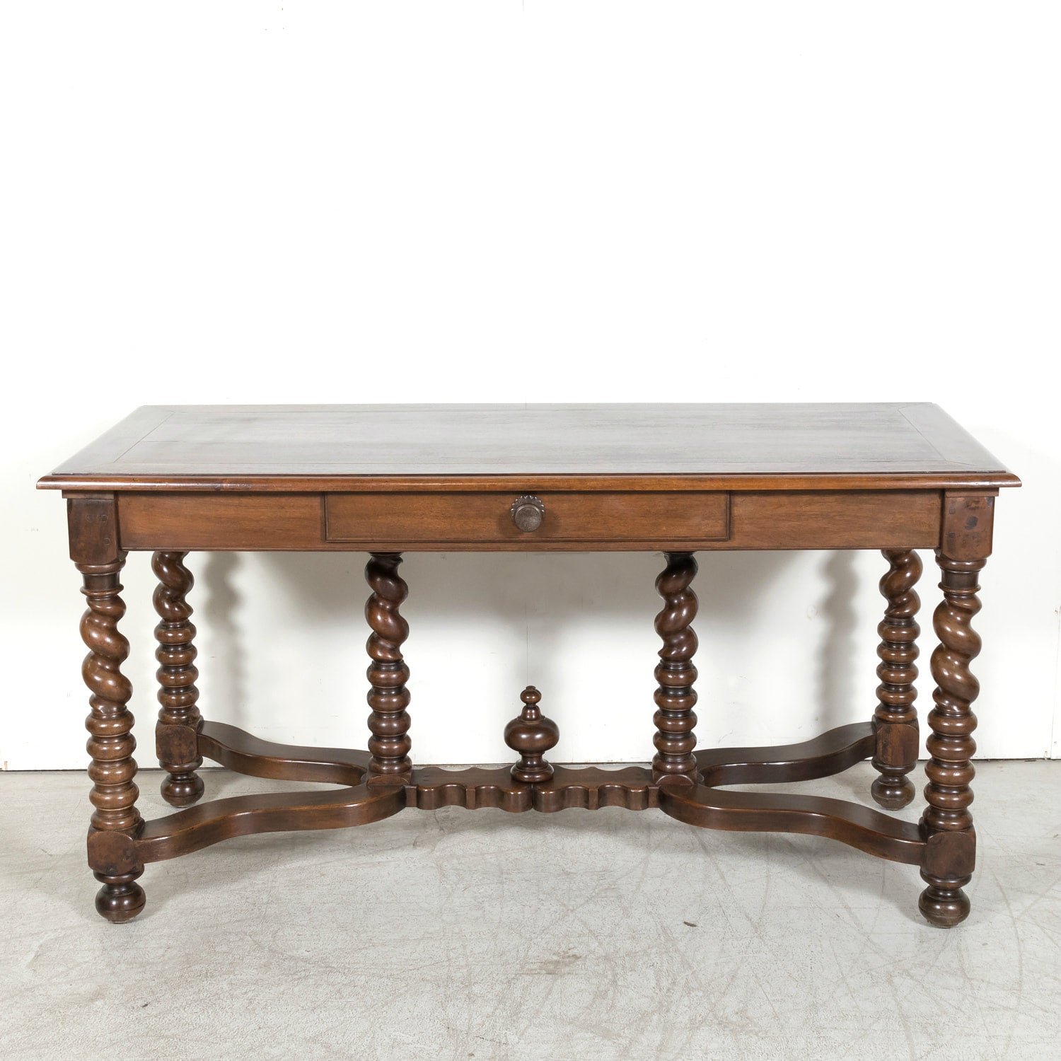 19th Century French Louis XIII Style Walnut Barley Twist Console Table