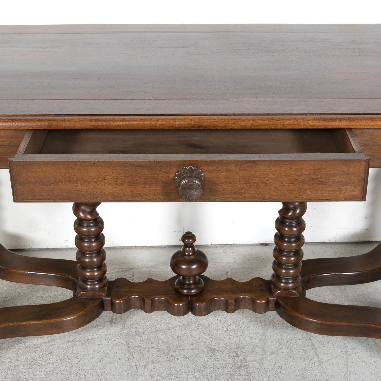 19th Century French Louis XIII Style Walnut Barley Twist Console Table