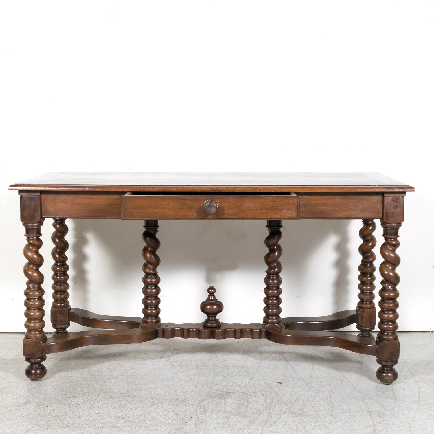 19th Century French Louis XIII Style Walnut Barley Twist Console Table