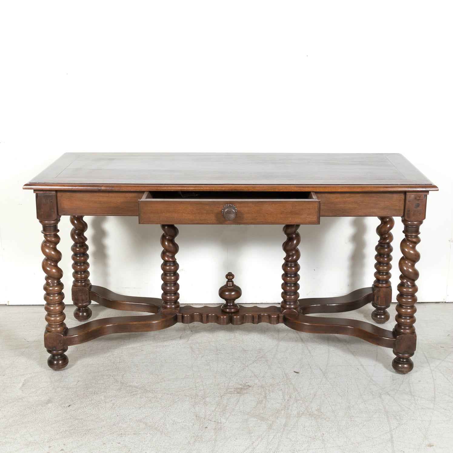 19th Century French Louis XIII Style Walnut Barley Twist Console Table