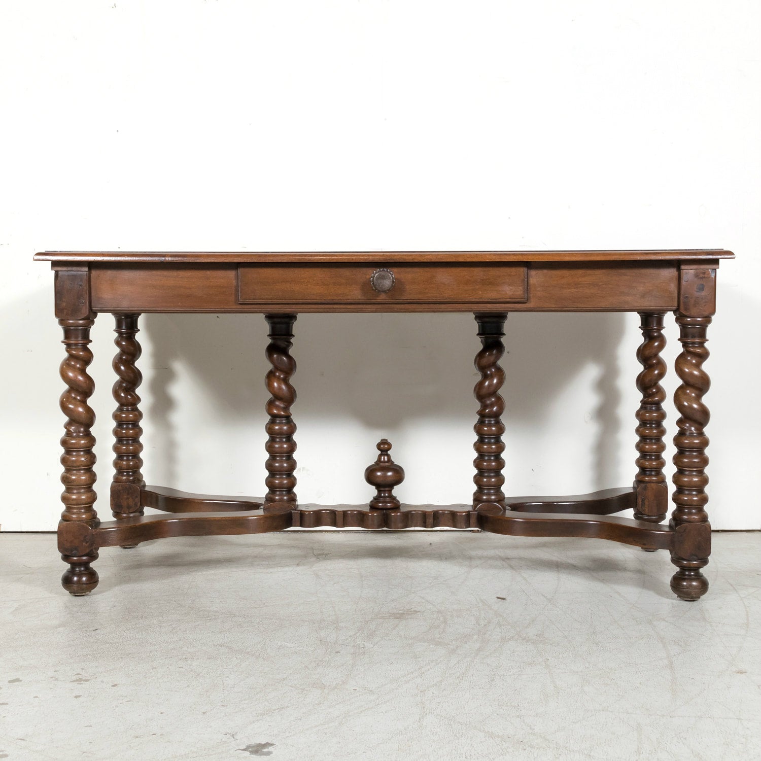19th Century French Louis XIII Style Walnut Barley Twist Console Table