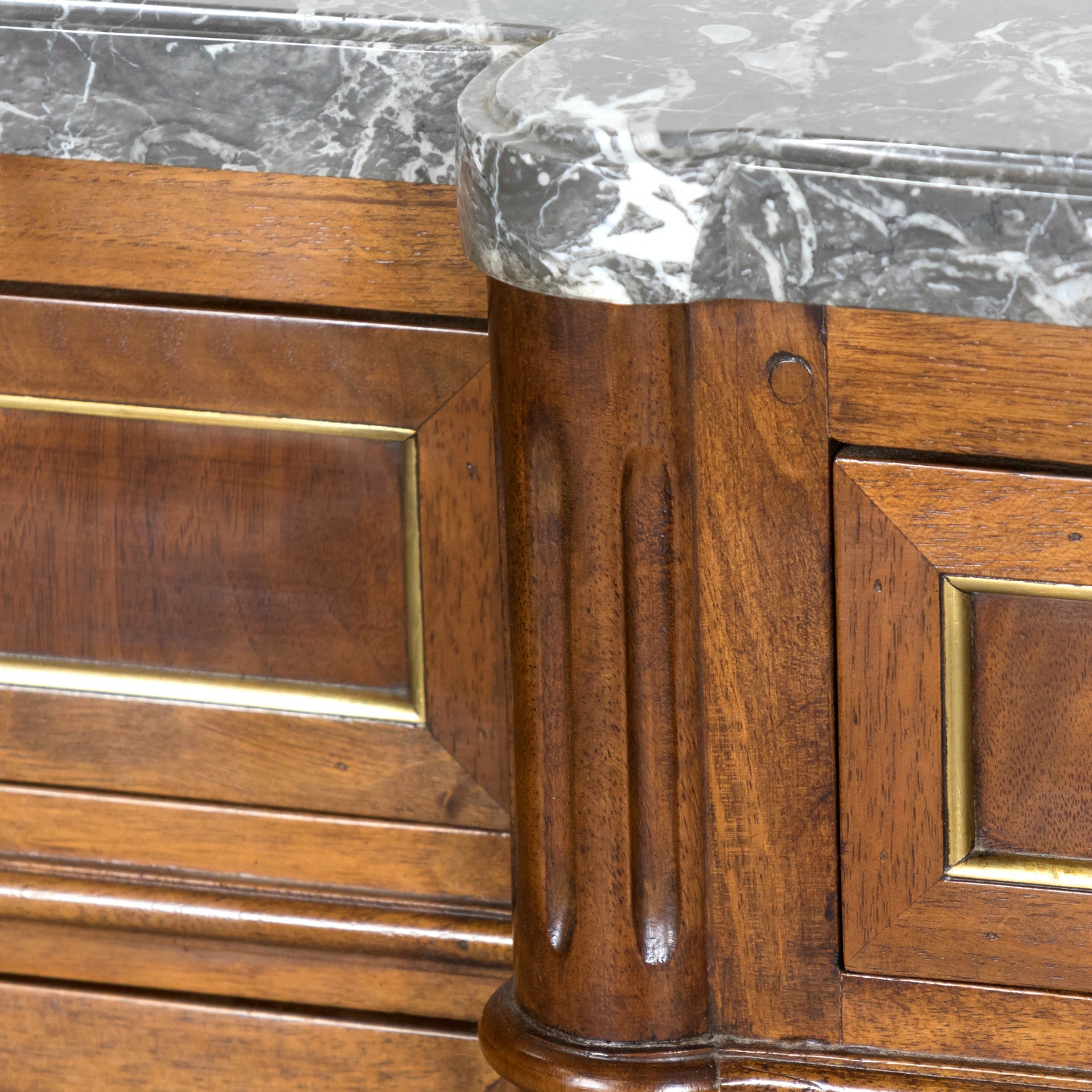 Antique French 20th Century Louis XVI Style Walnut Enfilade Buffet with Gray Marble Top