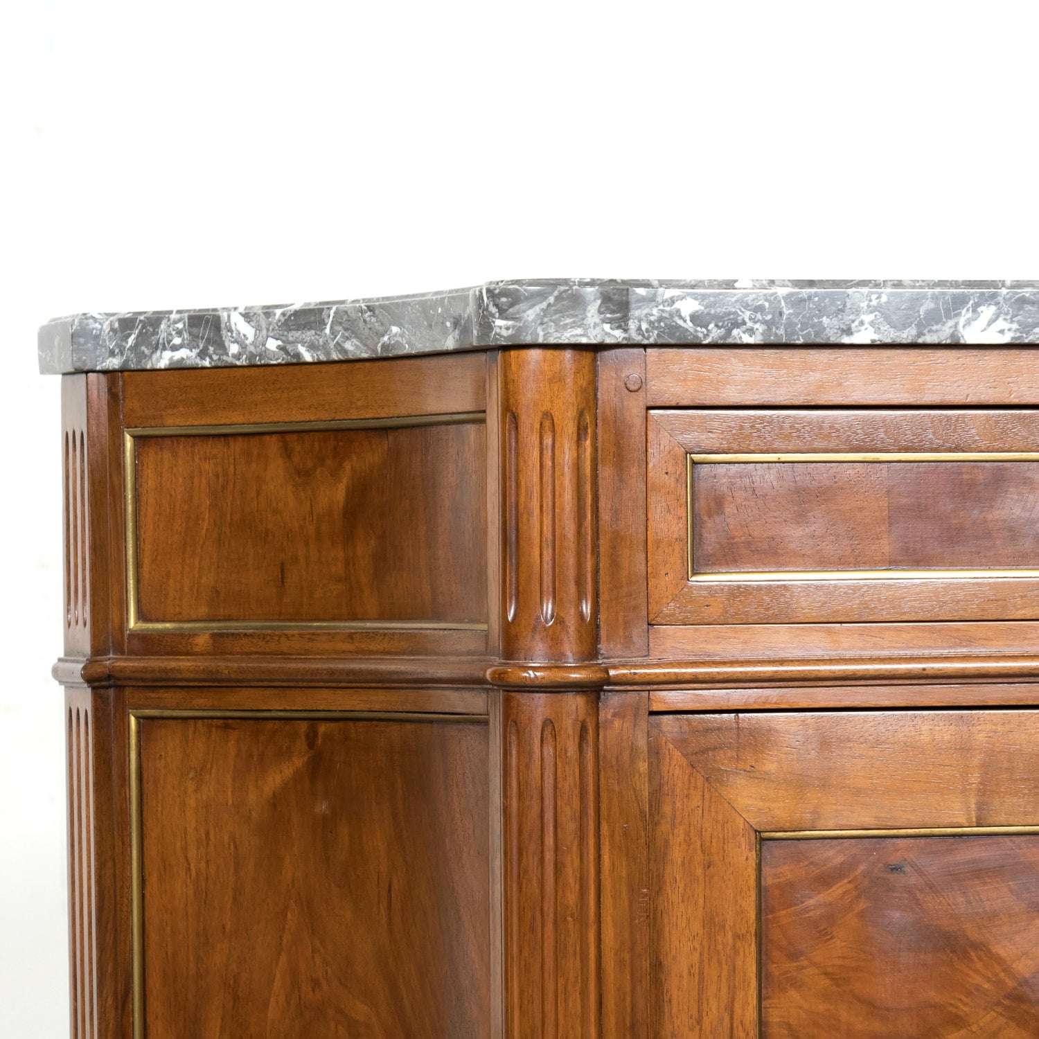 Antique French 20th Century Louis XVI Style Walnut Enfilade Buffet with Gray Marble Top