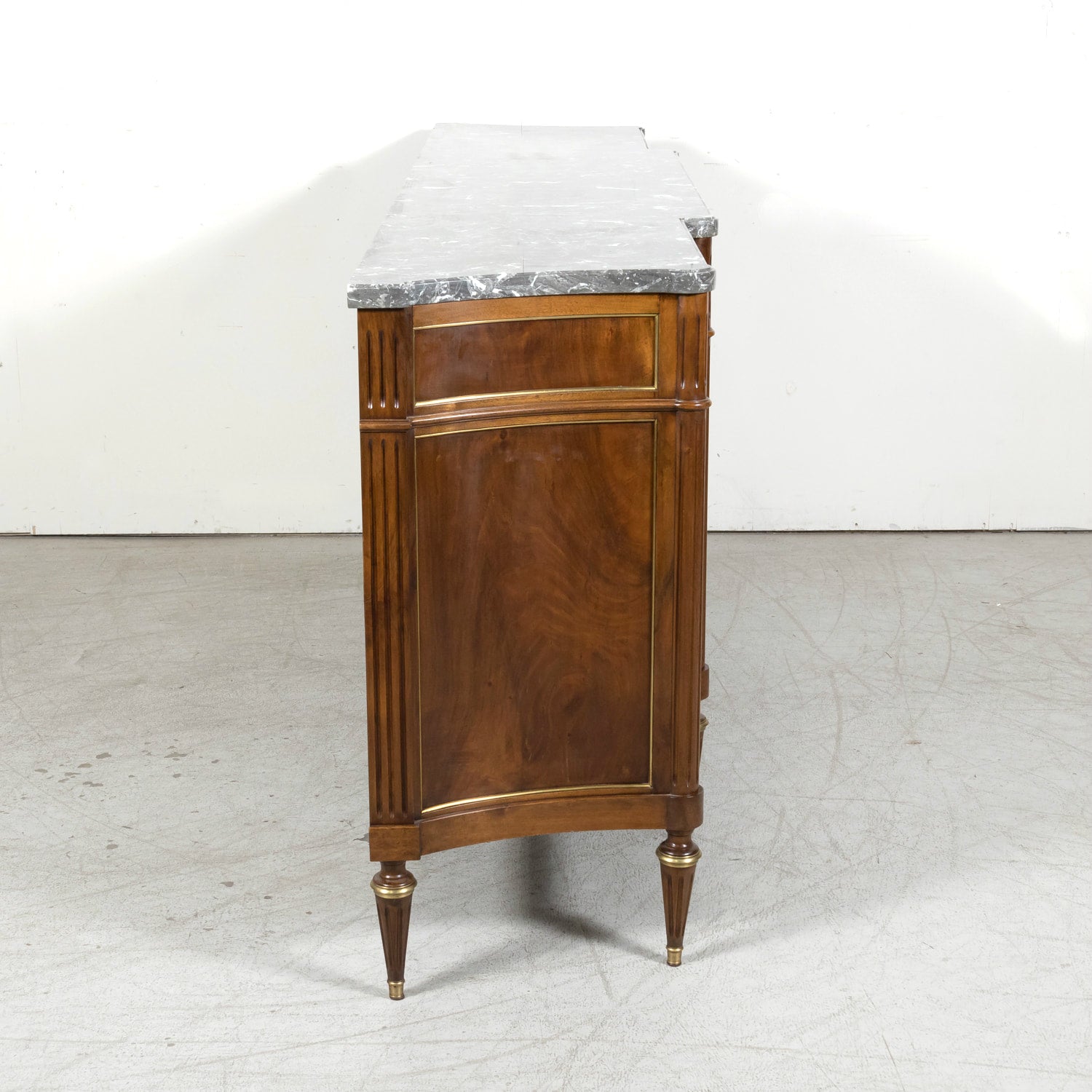 Antique French 20th Century Louis XVI Style Walnut Enfilade Buffet with Gray Marble Top