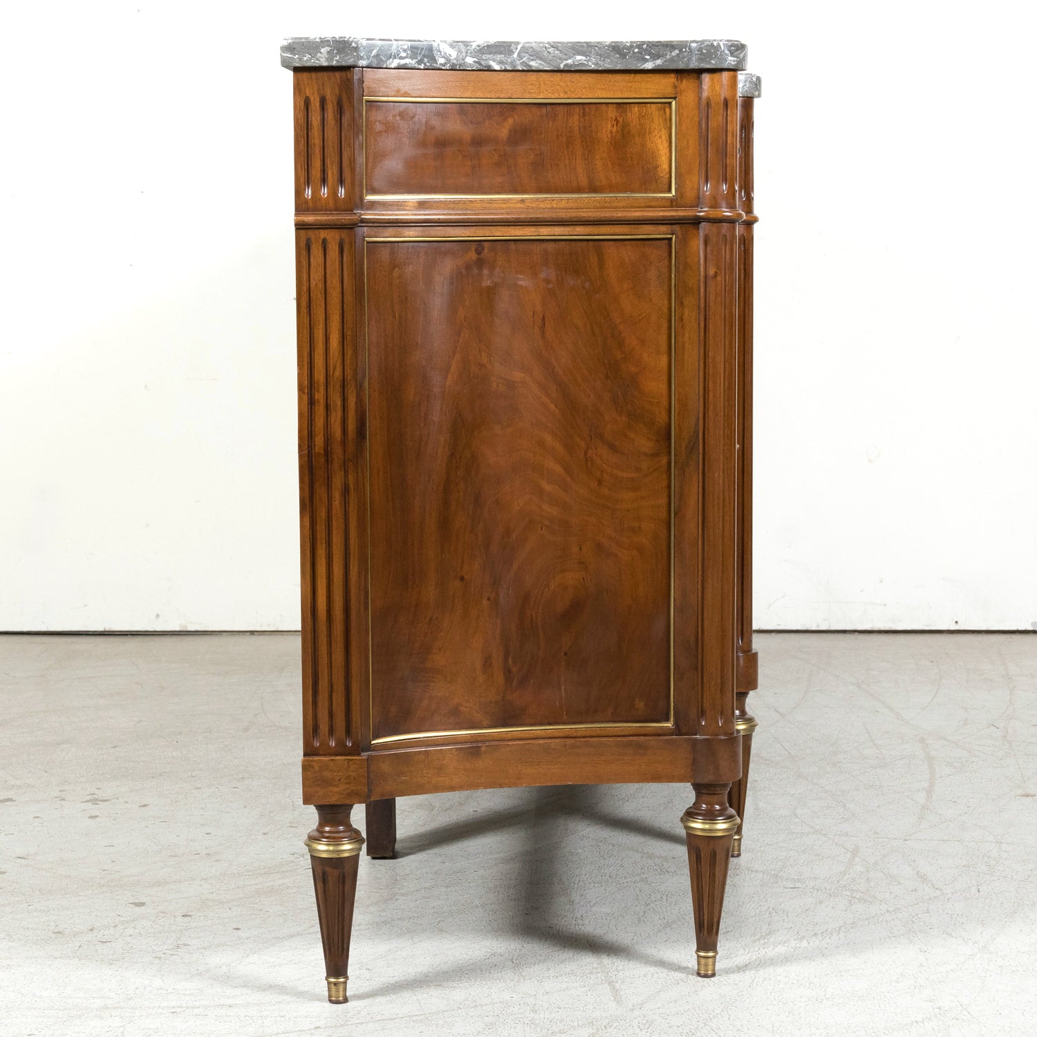 Antique French 20th Century Louis XVI Style Walnut Enfilade Buffet with Gray Marble Top