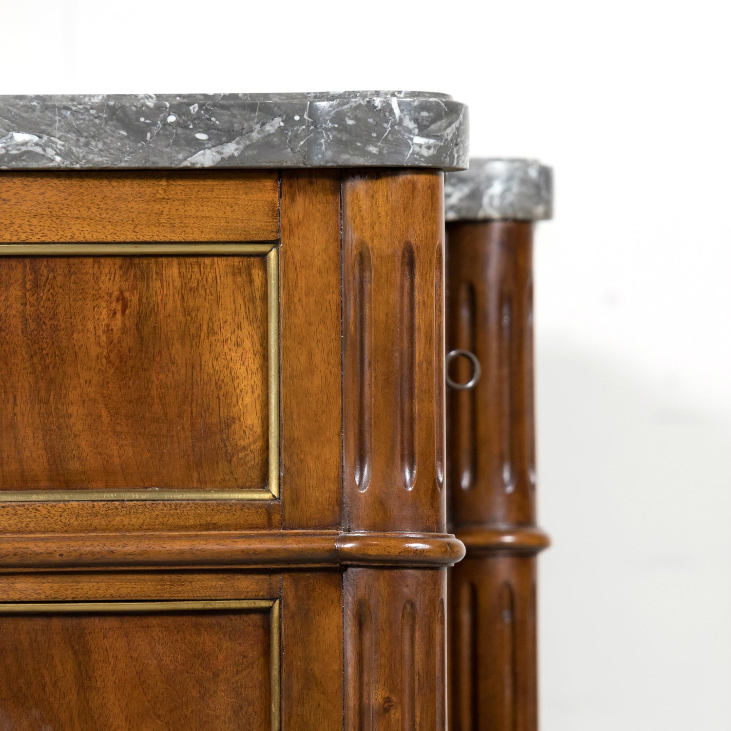 Antique French 20th Century Louis XVI Style Walnut Enfilade Buffet with Gray Marble Top