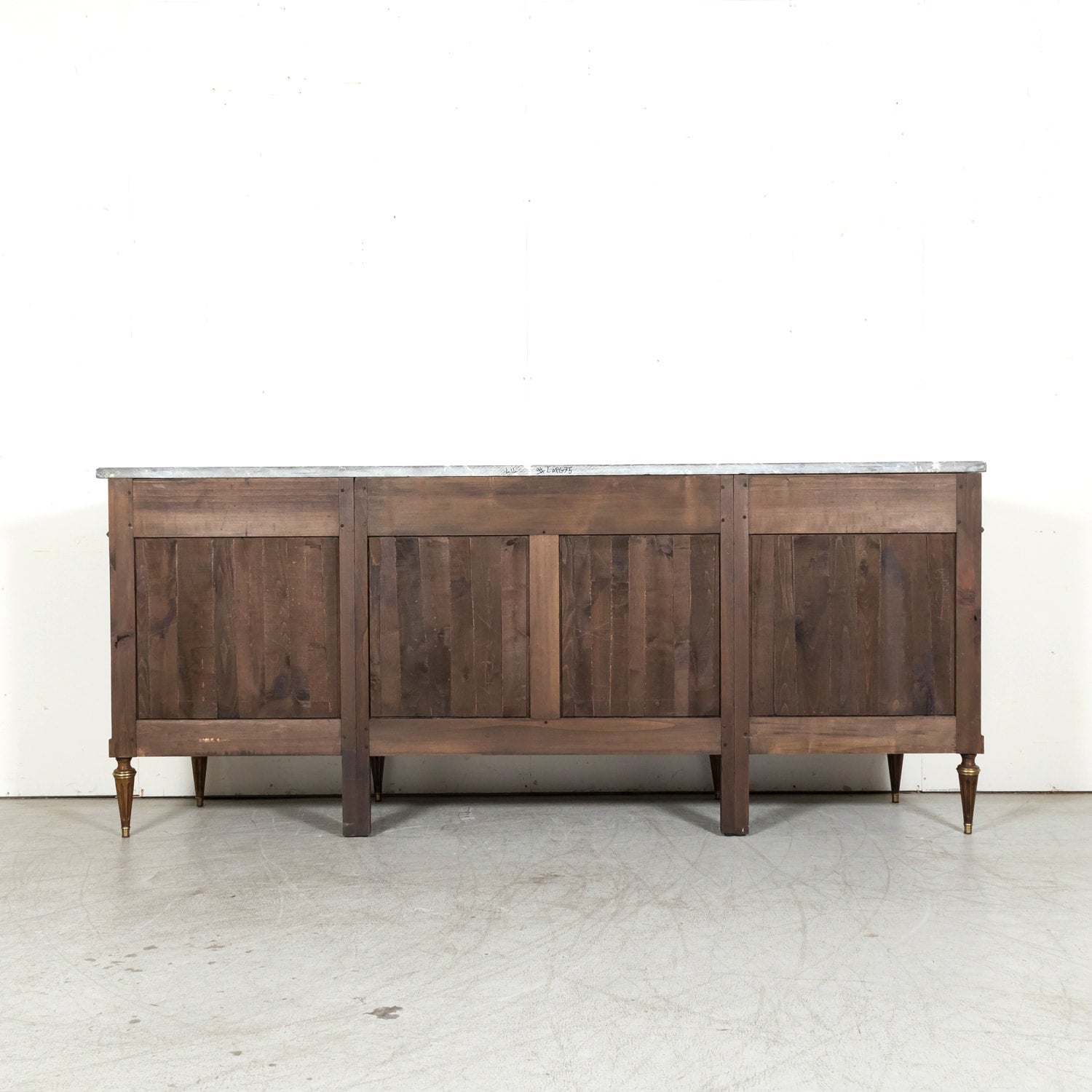 Antique French 20th Century Louis XVI Style Walnut Enfilade Buffet with Gray Marble Top