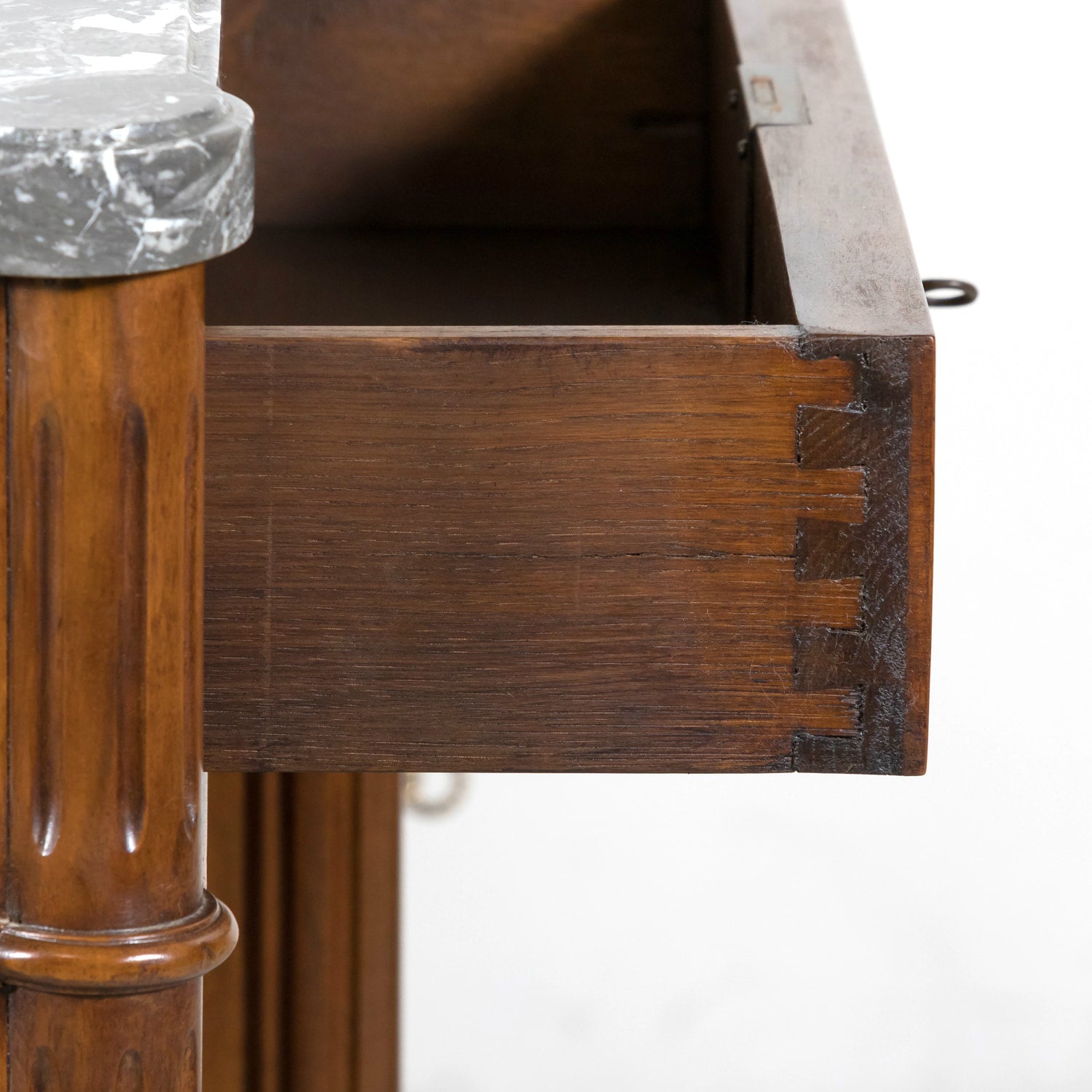 Antique French 20th Century Louis XVI Style Walnut Enfilade Buffet with Gray Marble Top