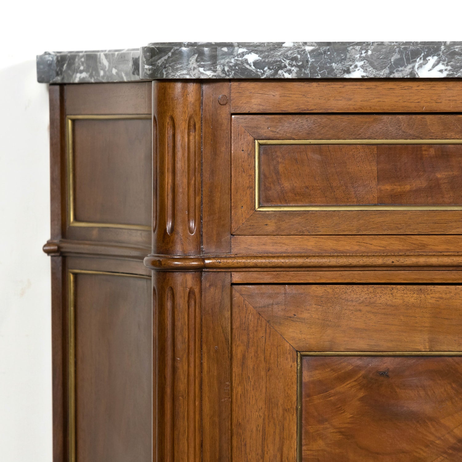 Antique French 20th Century Louis XVI Style Walnut Enfilade Buffet with Gray Marble Top