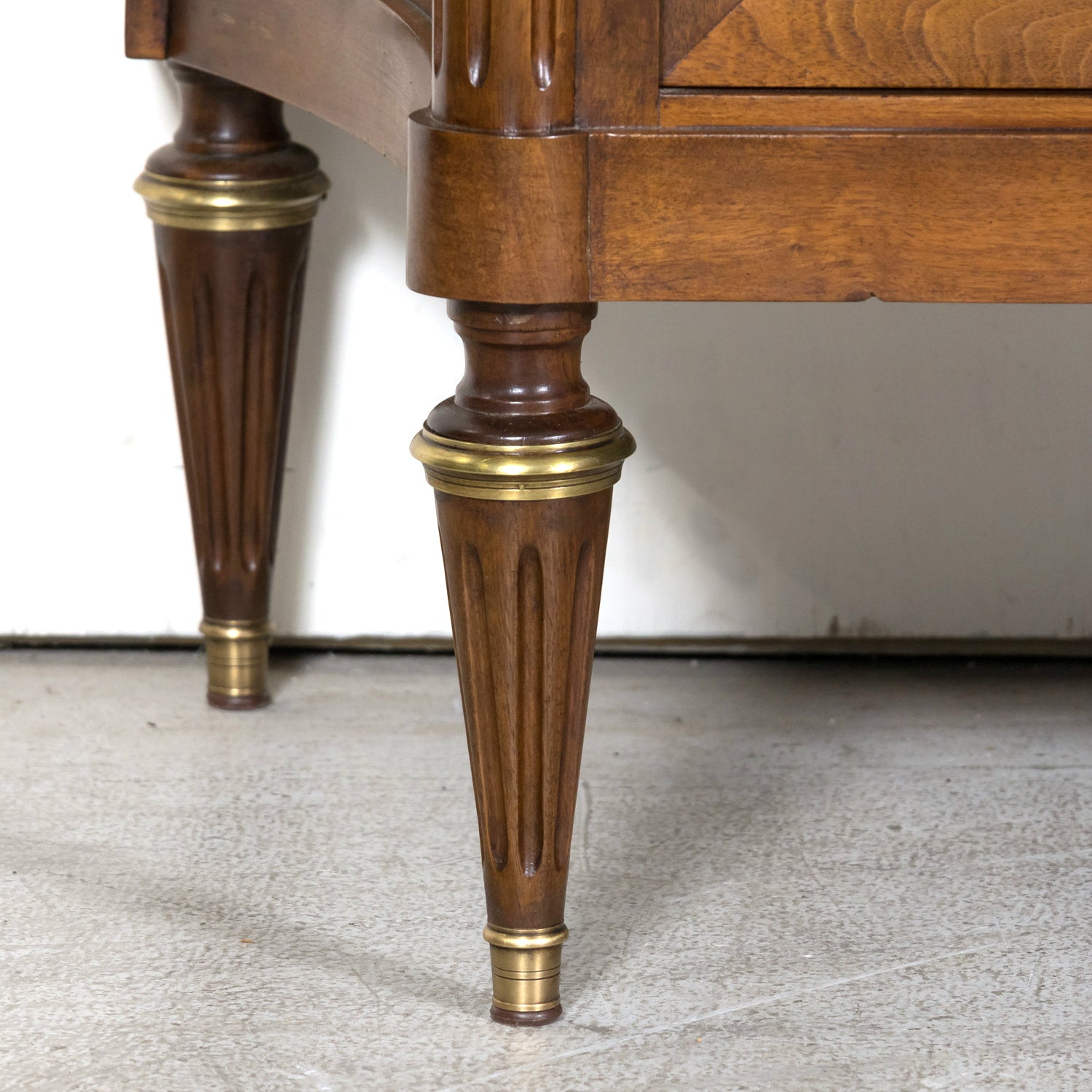 Antique French 20th Century Louis XVI Style Walnut Enfilade Buffet with Gray Marble Top