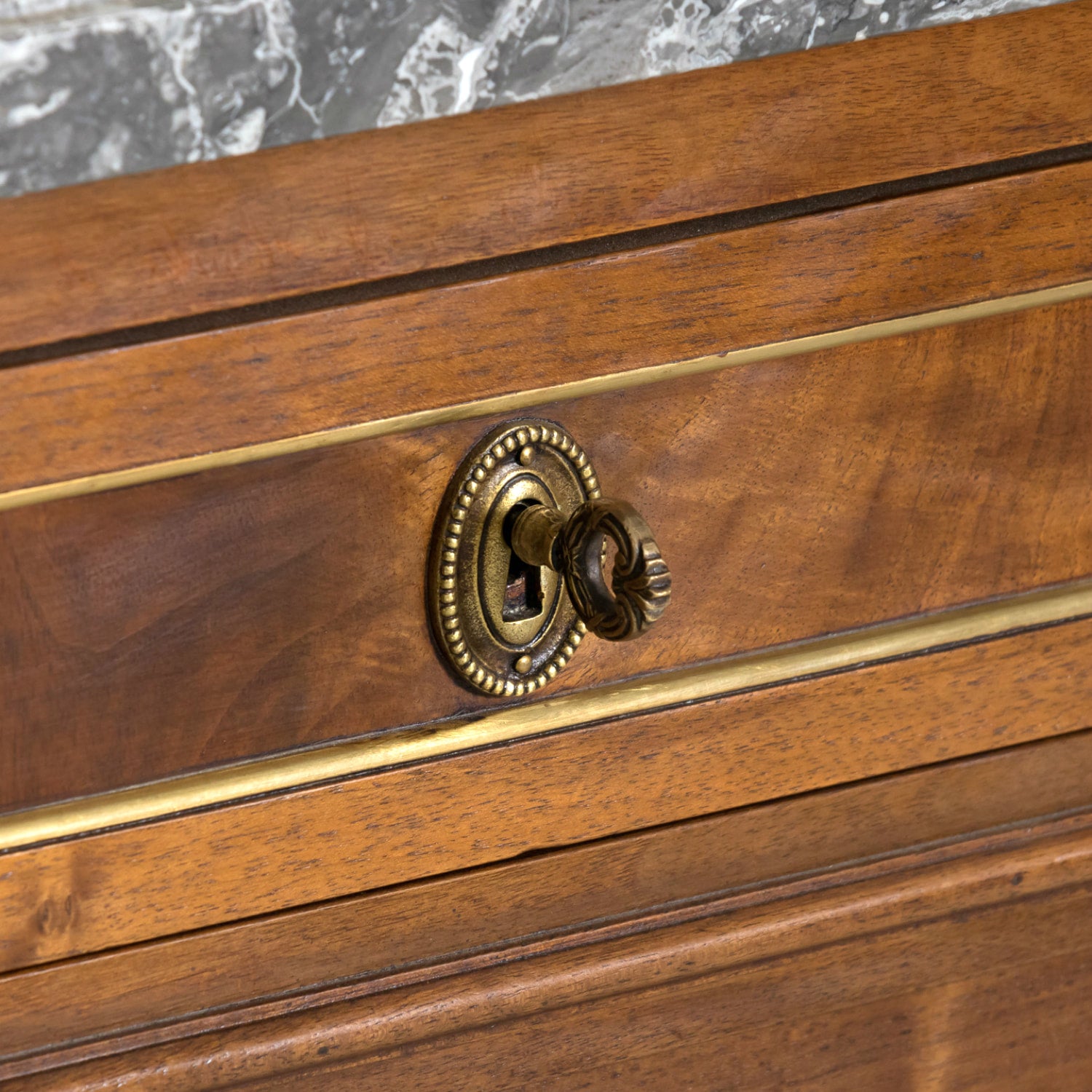 Antique French 20th Century Louis XVI Style Walnut Enfilade Buffet with Gray Marble Top