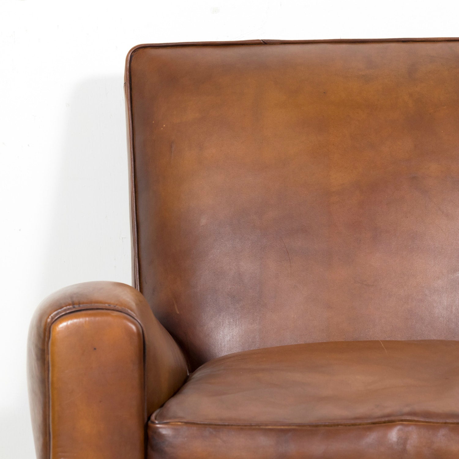 1930s Pair of French Art Deco Period Cognac Leather Club Chairs