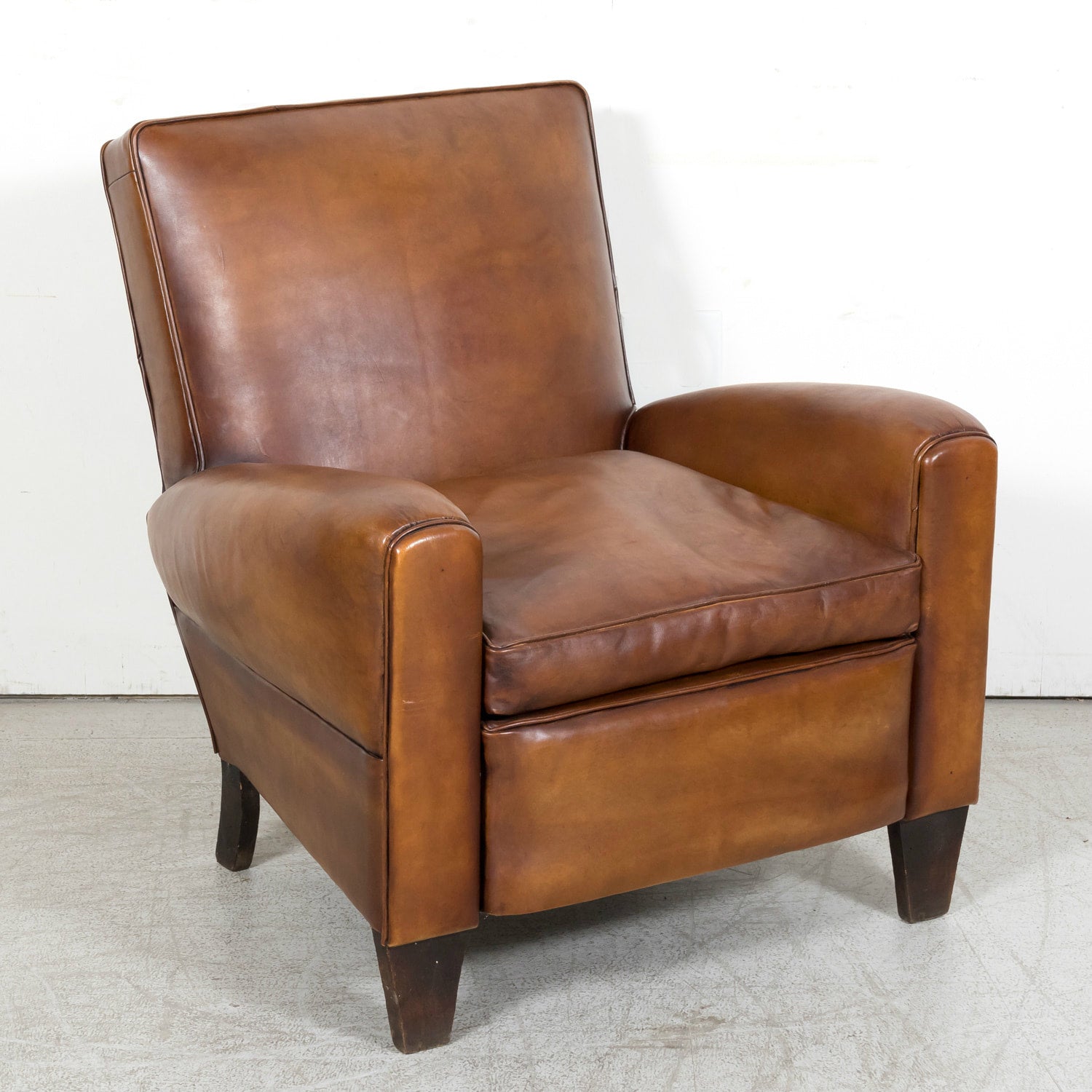 1930s Pair of French Art Deco Period Cognac Leather Club Chairs