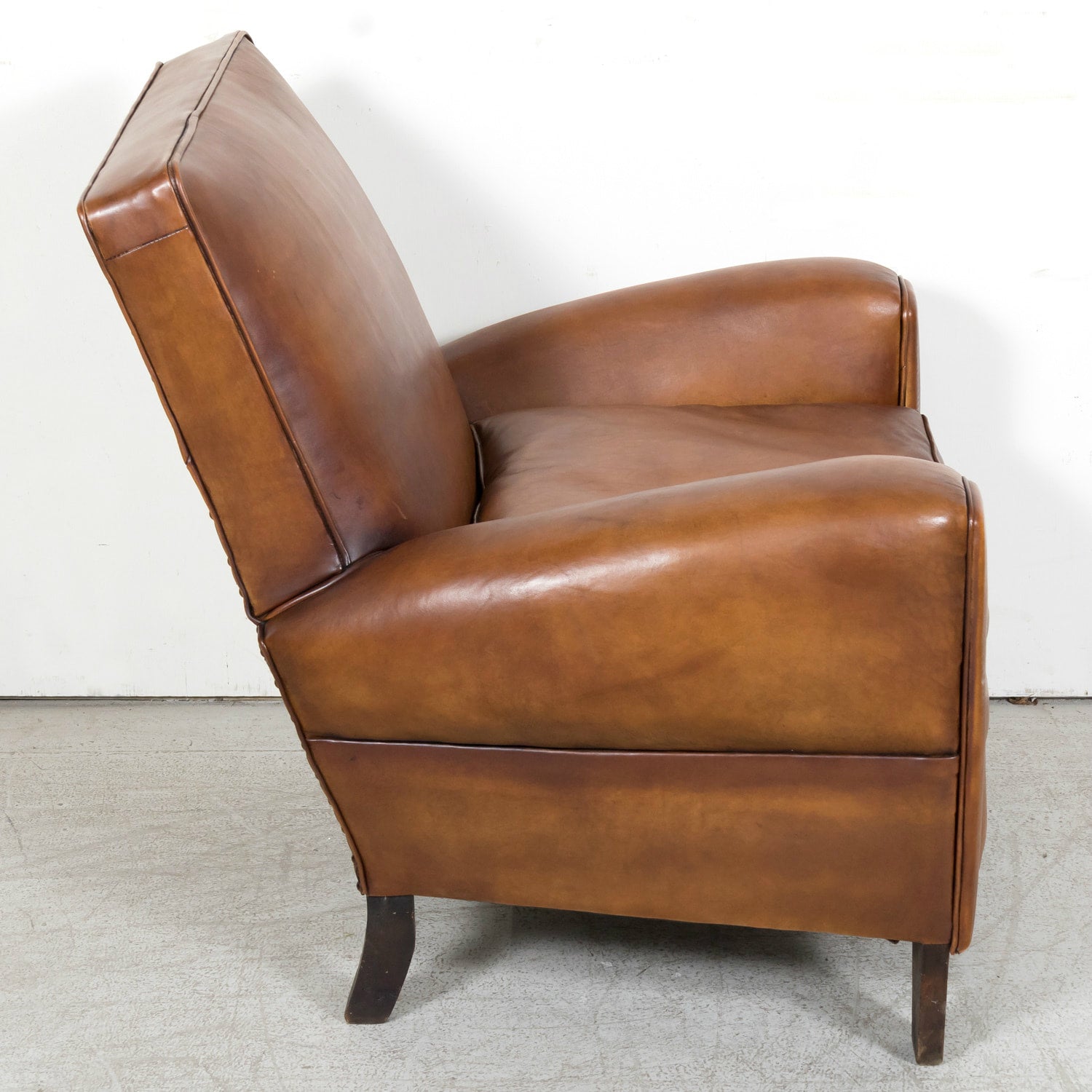 1930s Pair of French Art Deco Period Cognac Leather Club Chairs