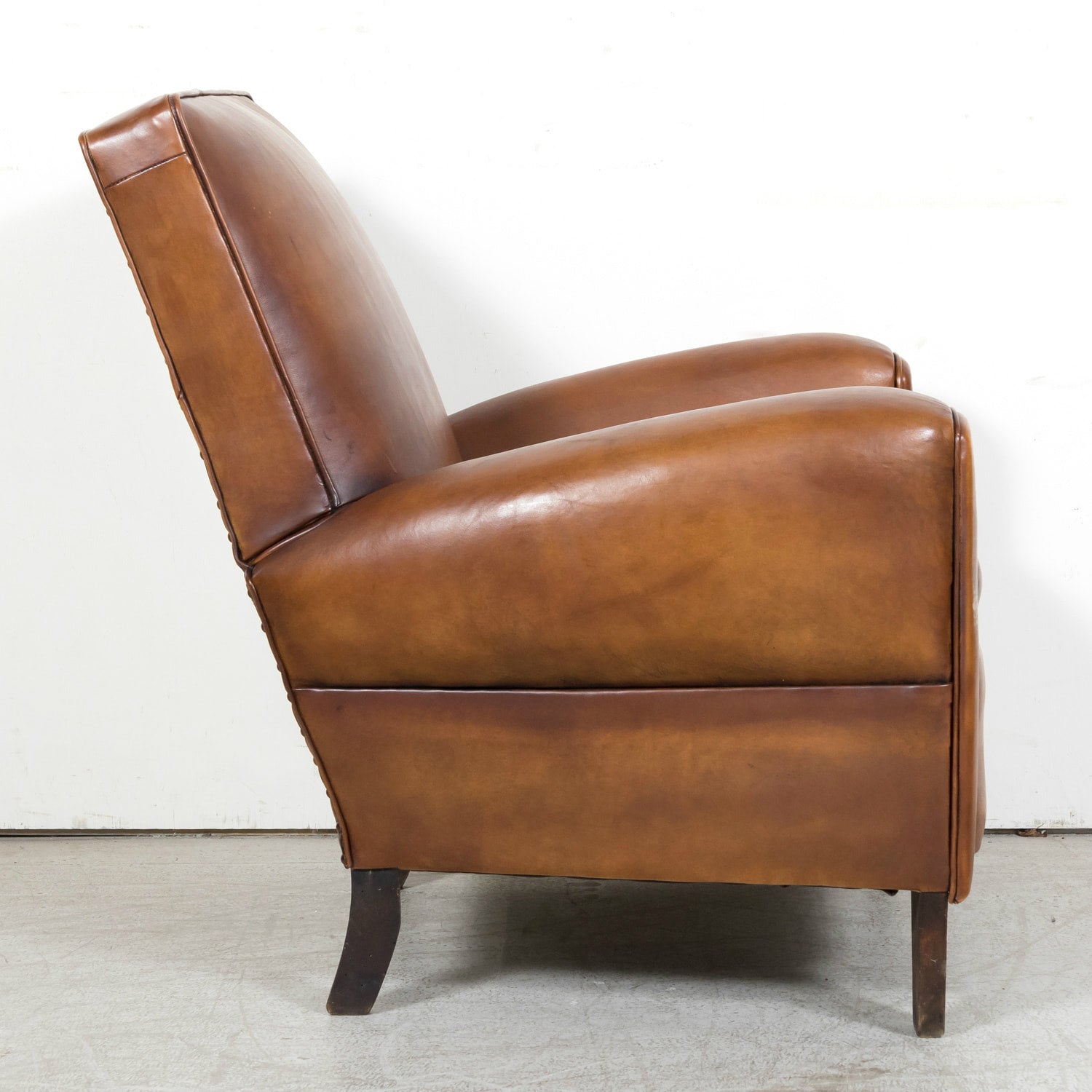 1930s Pair of French Art Deco Period Cognac Leather Club Chairs