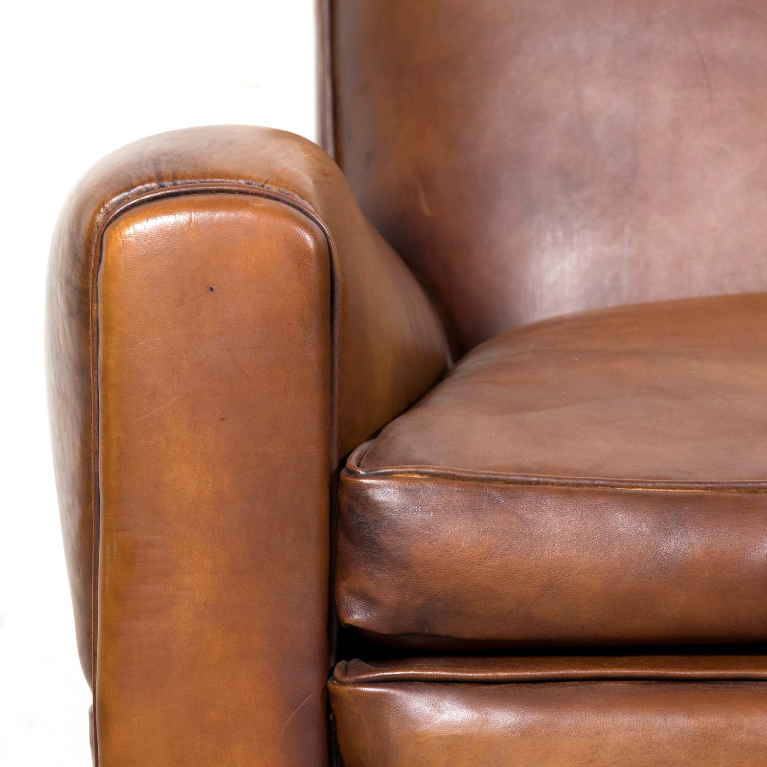 1930s Pair of French Art Deco Period Cognac Leather Club Chairs