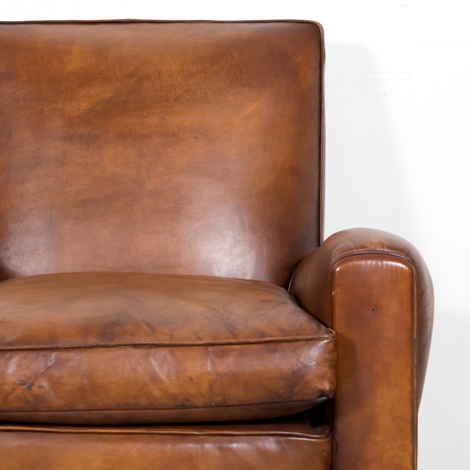 1930s Pair of French Art Deco Period Cognac Leather Club Chairs