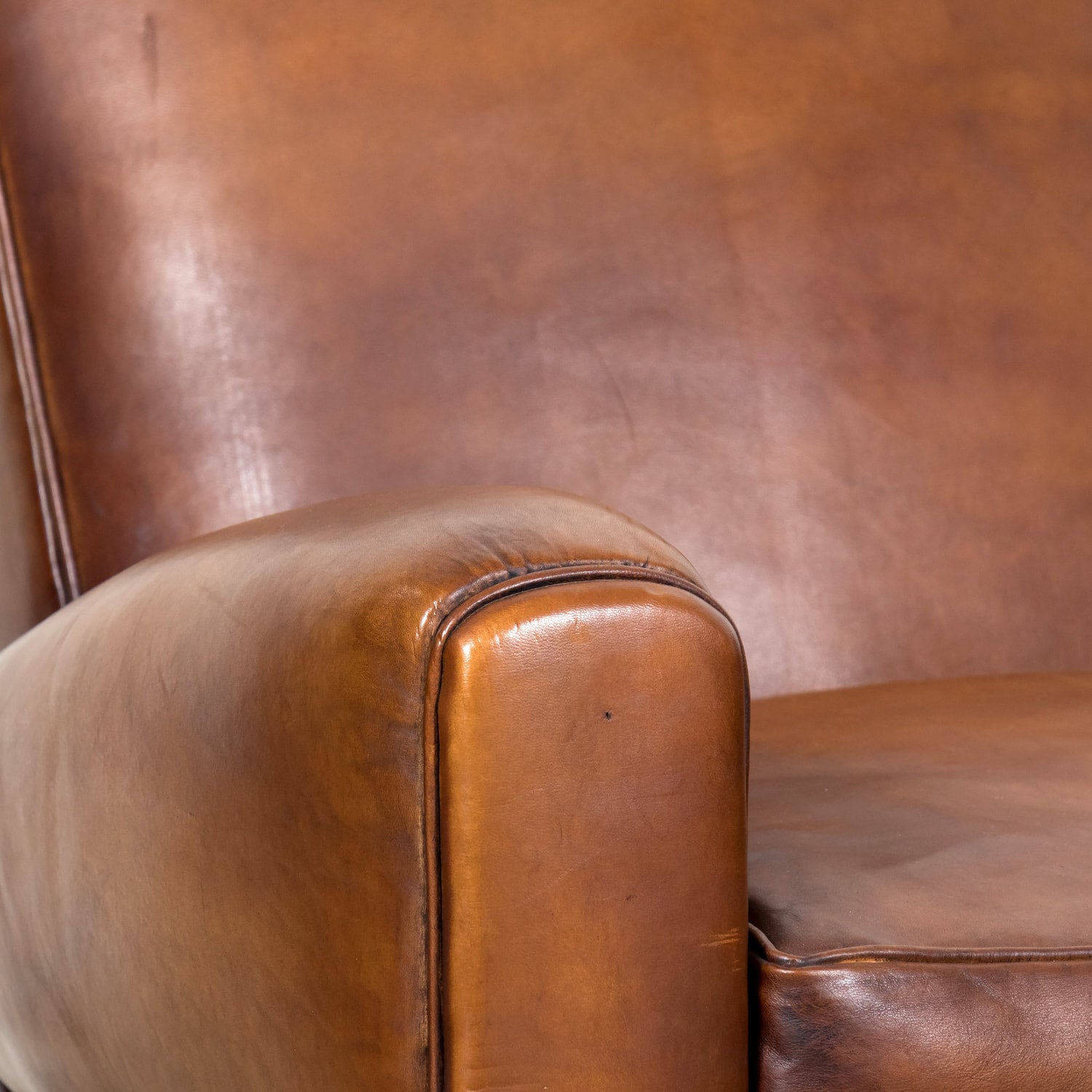 1930s Pair of French Art Deco Period Cognac Leather Club Chairs