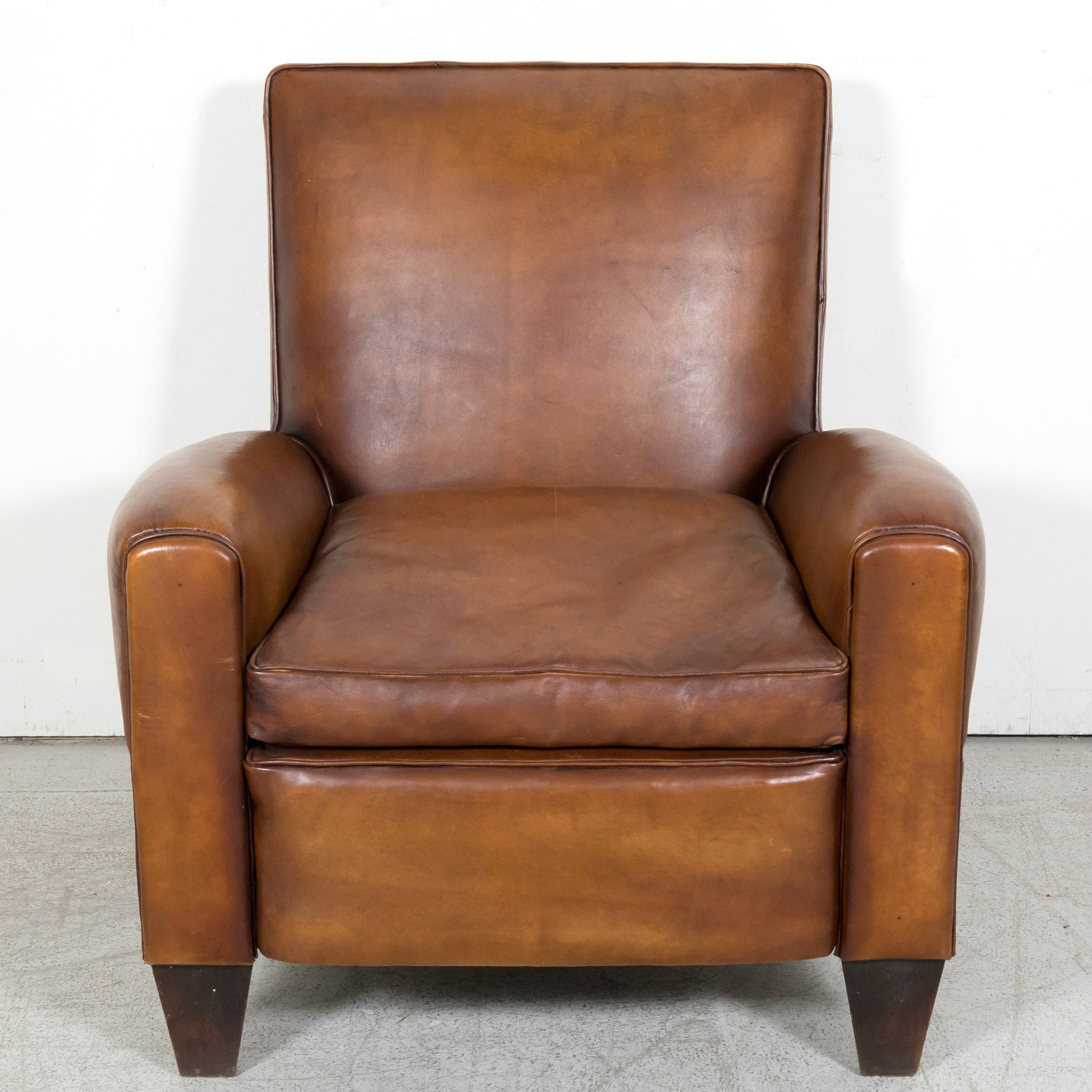 1930s Pair of French Art Deco Period Cognac Leather Club Chairs