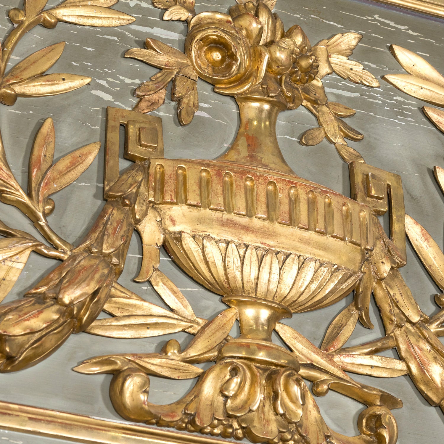 19th Century French Louis XVI Style Painted and Parcel Gilt Neoclassical Trumeau Mirror