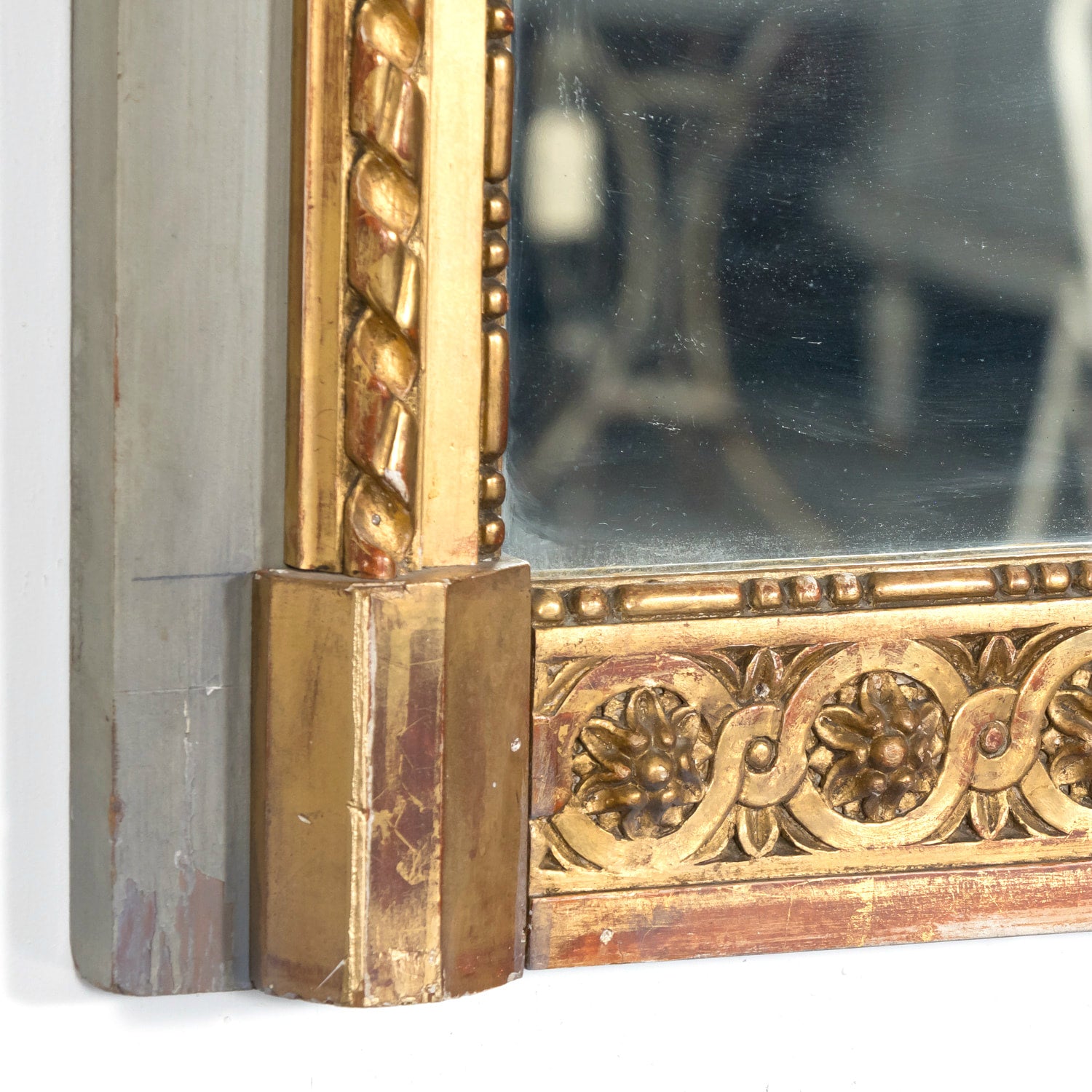 19th Century French Louis XVI Style Painted and Parcel Gilt Neoclassical Trumeau Mirror