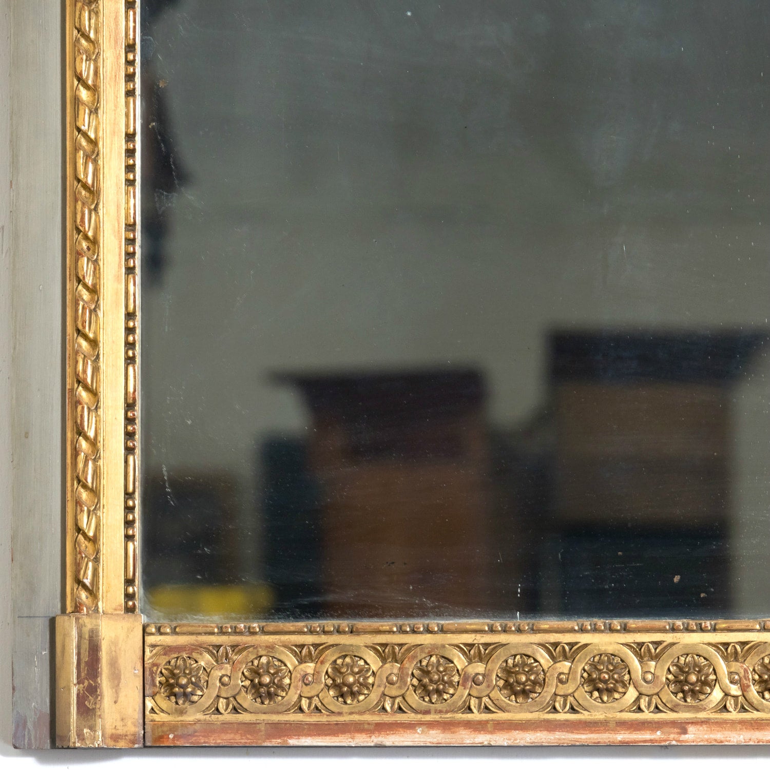 19th Century French Louis XVI Style Painted and Parcel Gilt Neoclassical Trumeau Mirror