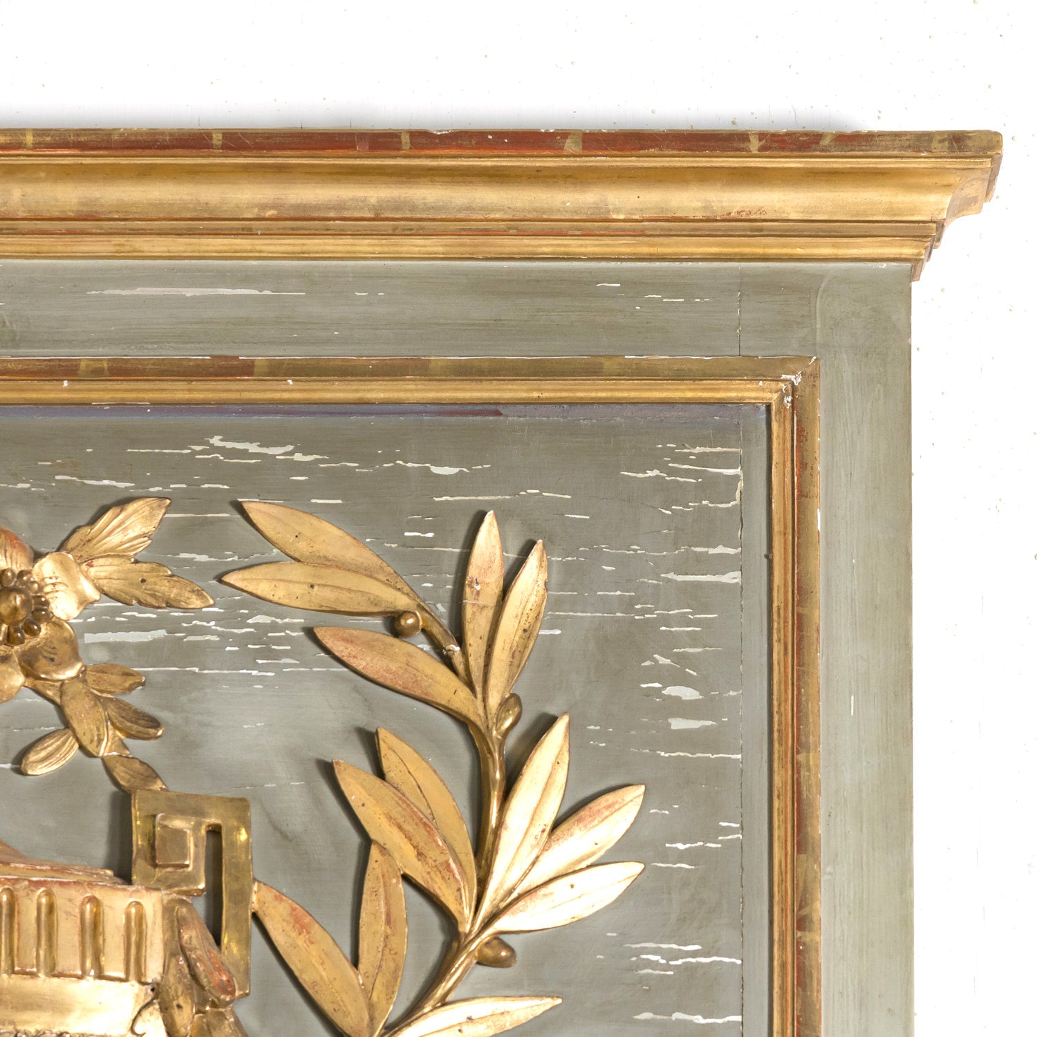 19th Century French Louis XVI Style Painted and Parcel Gilt Neoclassical Trumeau Mirror