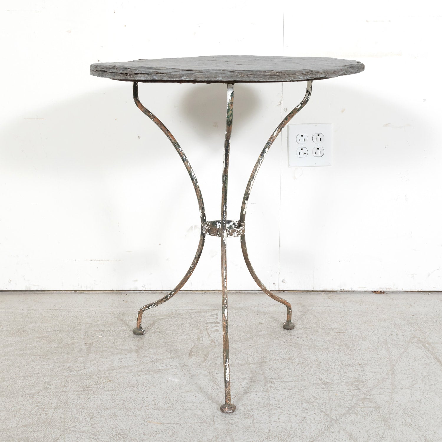19th Century French Bistro or Garden Table with Round Slate Top and Painted Iron Base