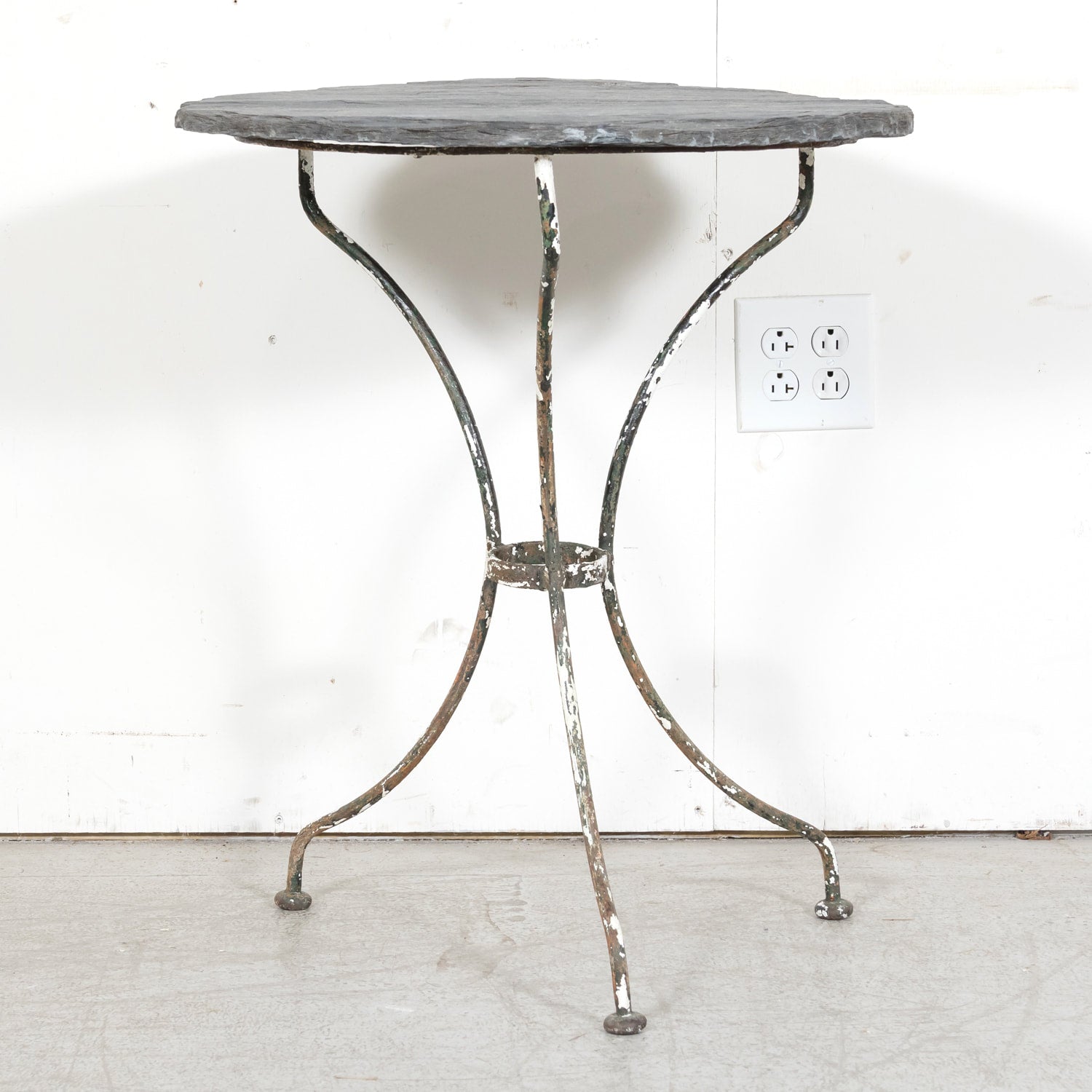 19th Century French Bistro or Garden Table with Round Slate Top and Painted Iron Base