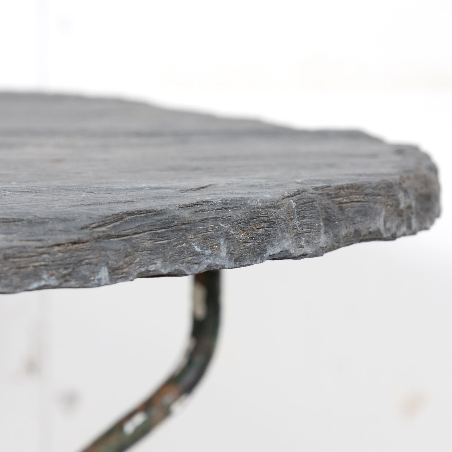 19th Century French Bistro or Garden Table with Round Slate Top and Painted Iron Base
