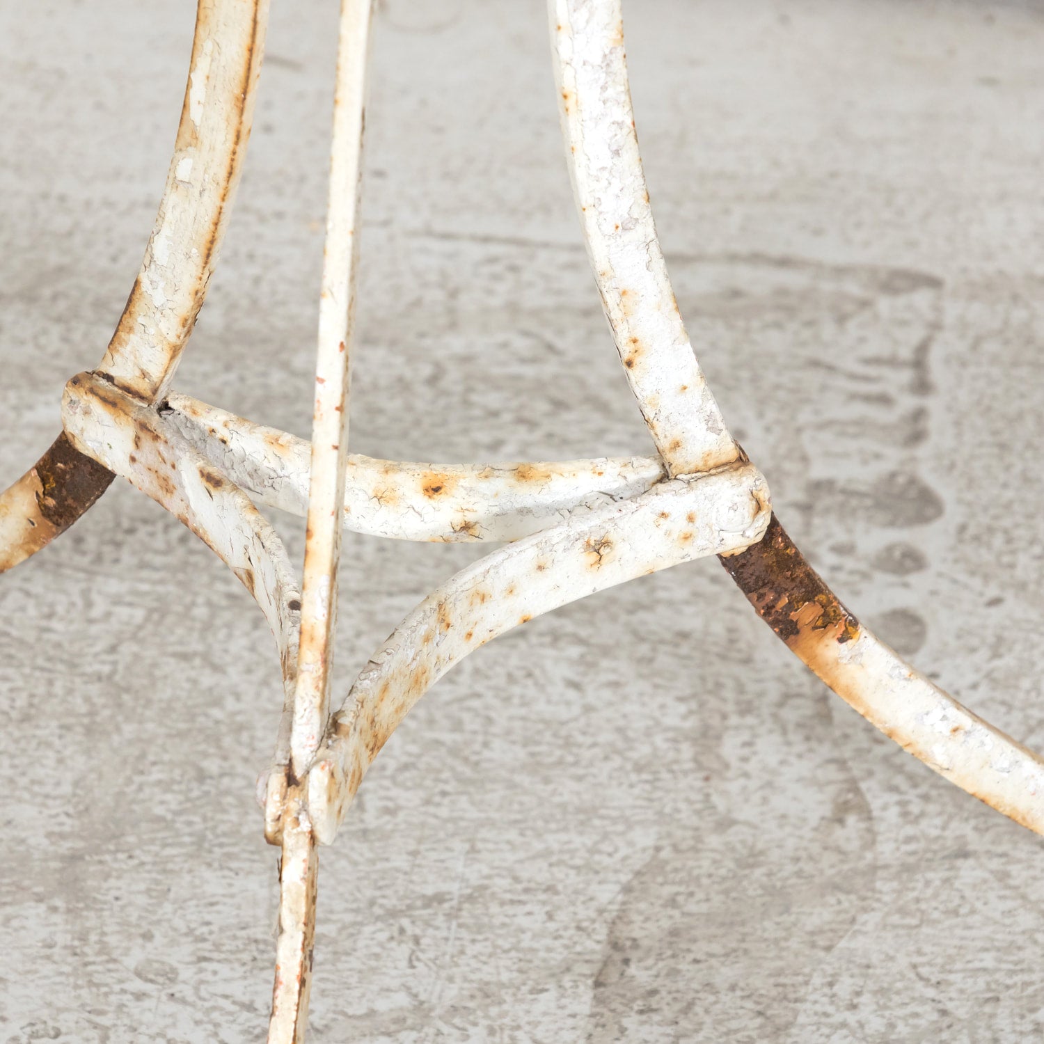 19th Century French Bistro or Garden Table with Round Slate Top and White Painted Iron Base  