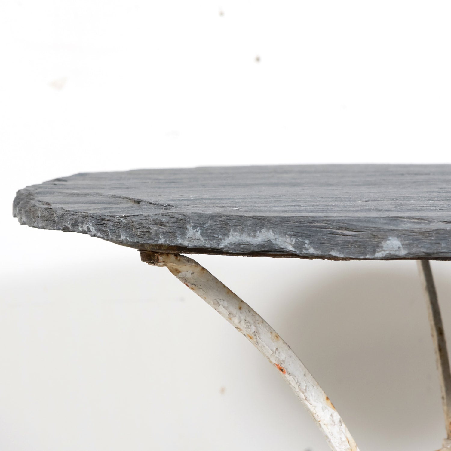 19th Century French Bistro or Garden Table with Round Slate Top and White Painted Iron Base  