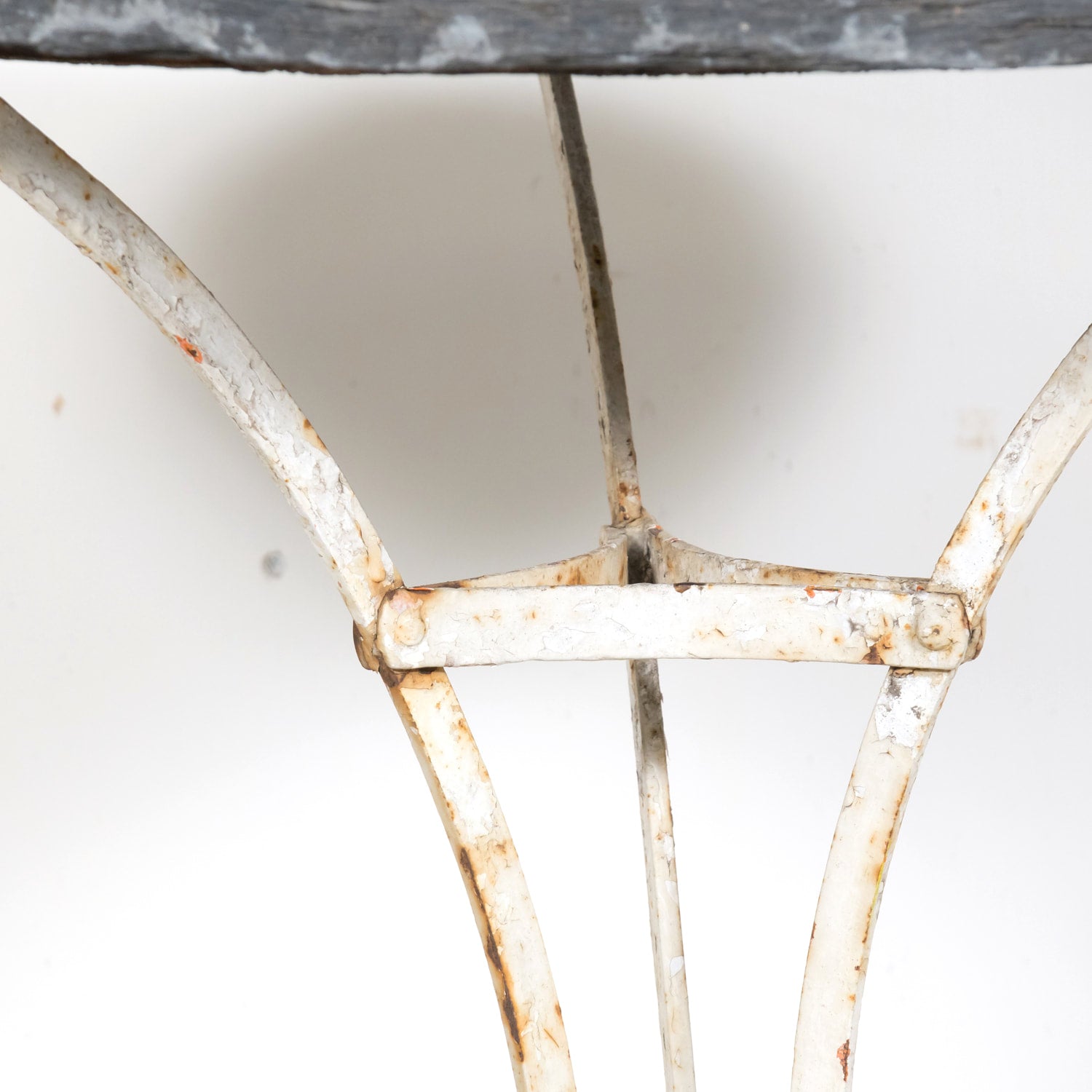 19th Century French Bistro or Garden Table with Round Slate Top and White Painted Iron Base  