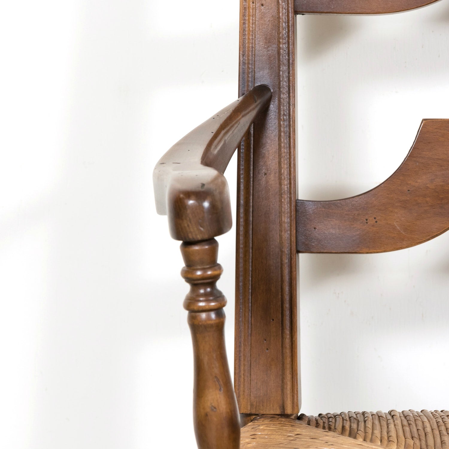 Antique Country French Walnut Ladder Back Settee or Radassier with Rush Seat