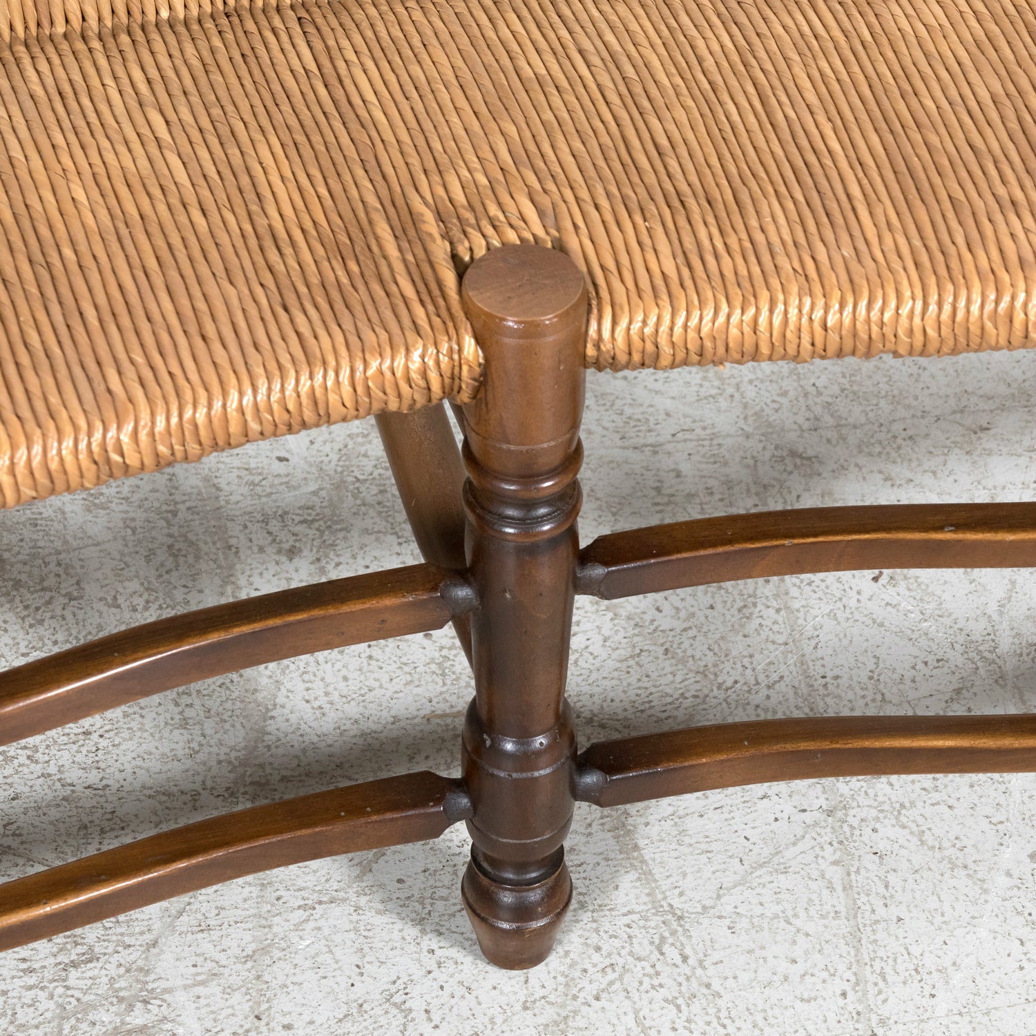 Antique Country French Walnut Ladder Back Settee or Radassier with Rush Seat