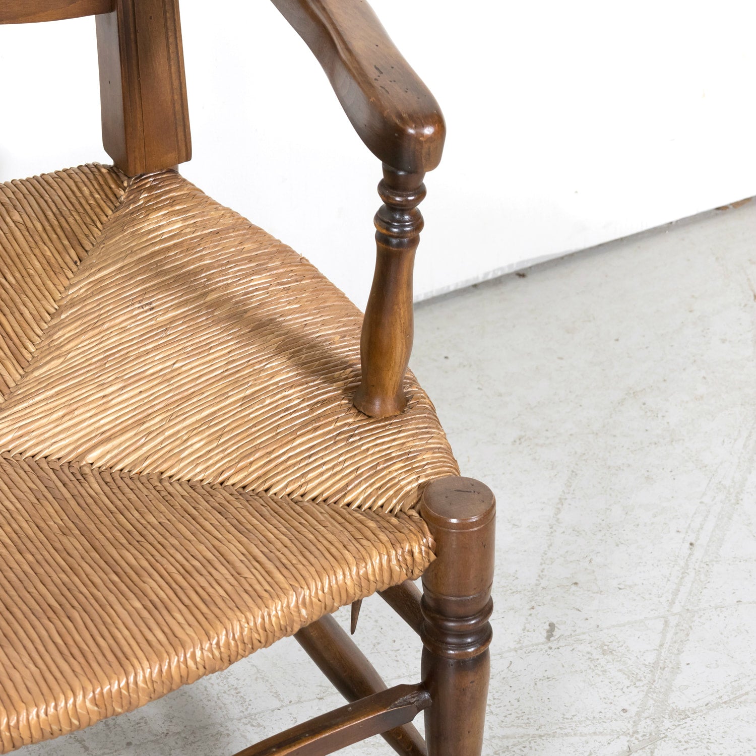 Antique Country French Walnut Ladder Back Settee or Radassier with Rush Seat