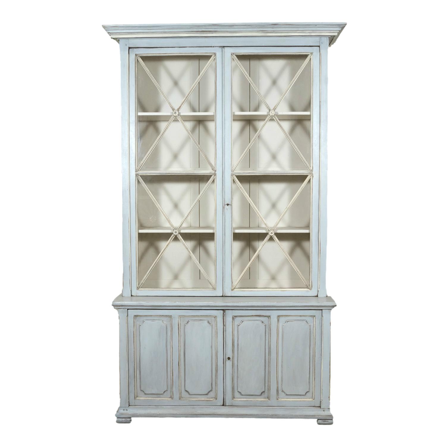 Large Mid-19th Century French Directoire Period Painted Bookcase or Display Cabinet