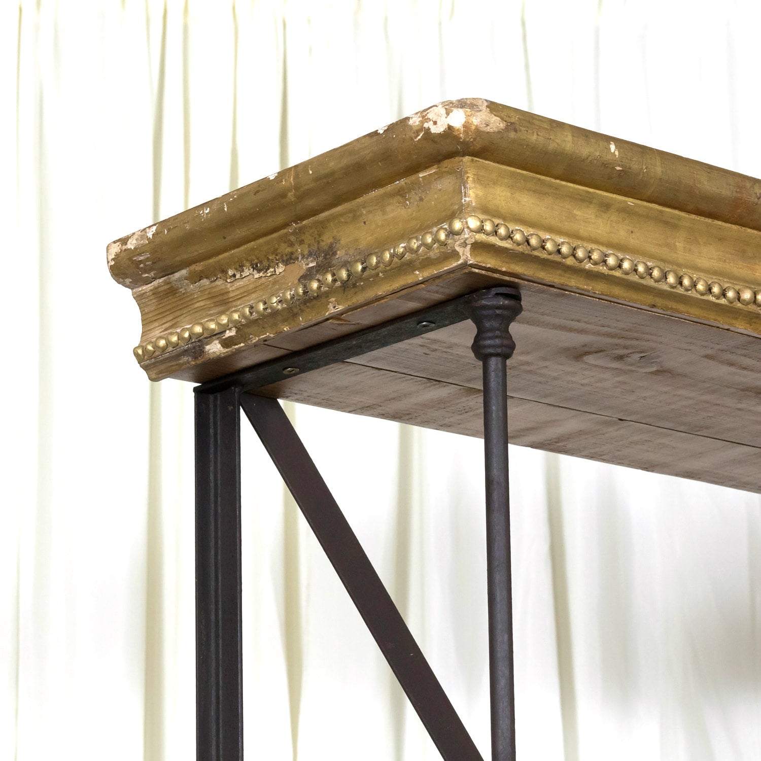 Pair of French Industrial Artist's Shelves or Display Shelves with 19th Century Louis XV Style Giltwood Pelmets