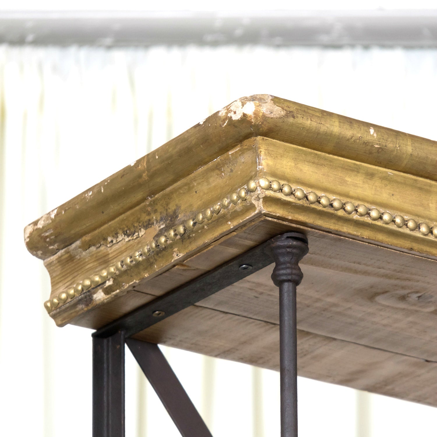 Pair of French Industrial Artist's Shelves or Display Shelves with 19th Century Louis XV Style Giltwood Pelmets