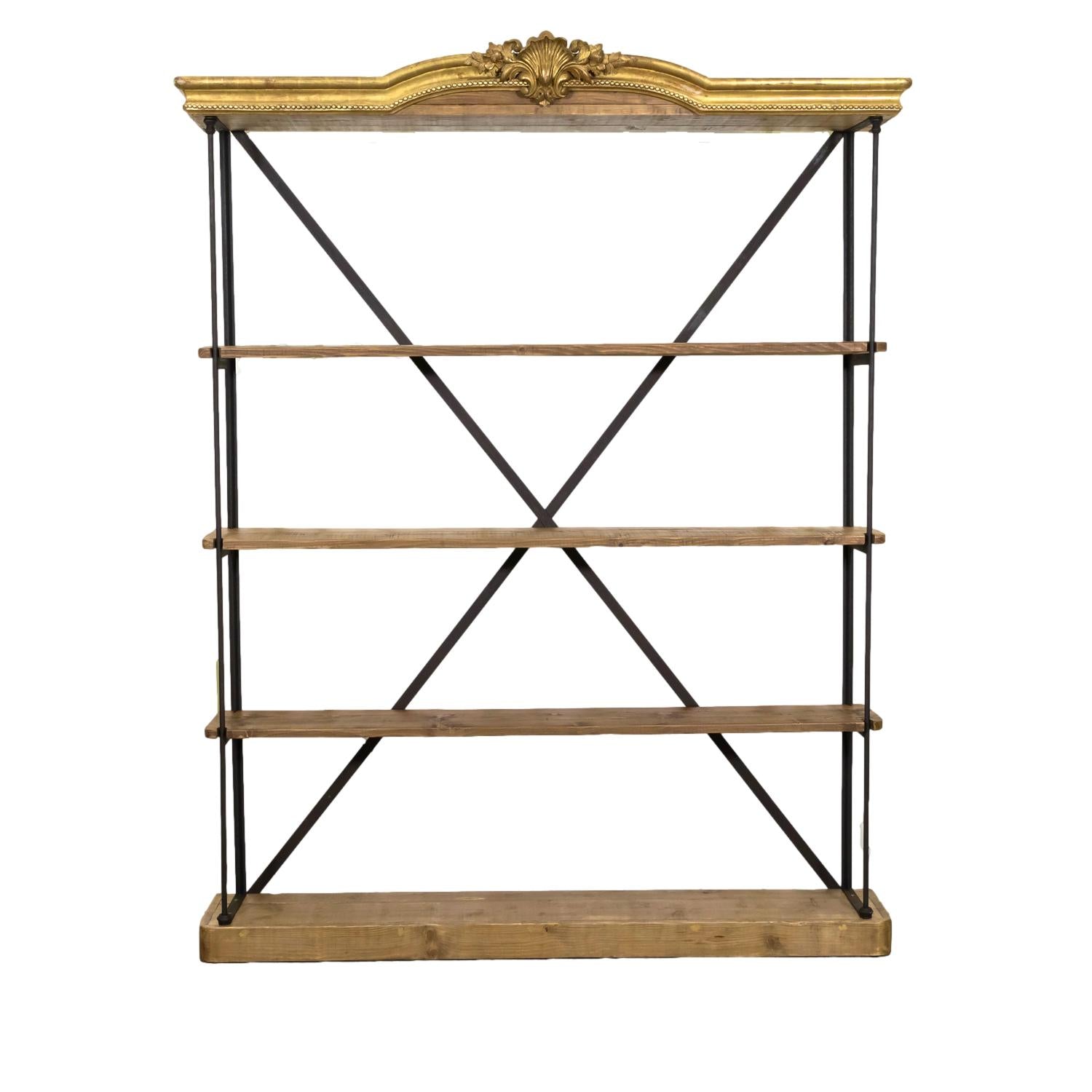Pair of French Industrial Artist's Shelves or Display Shelves with 19th Century Louis XV Style Giltwood Pelmets